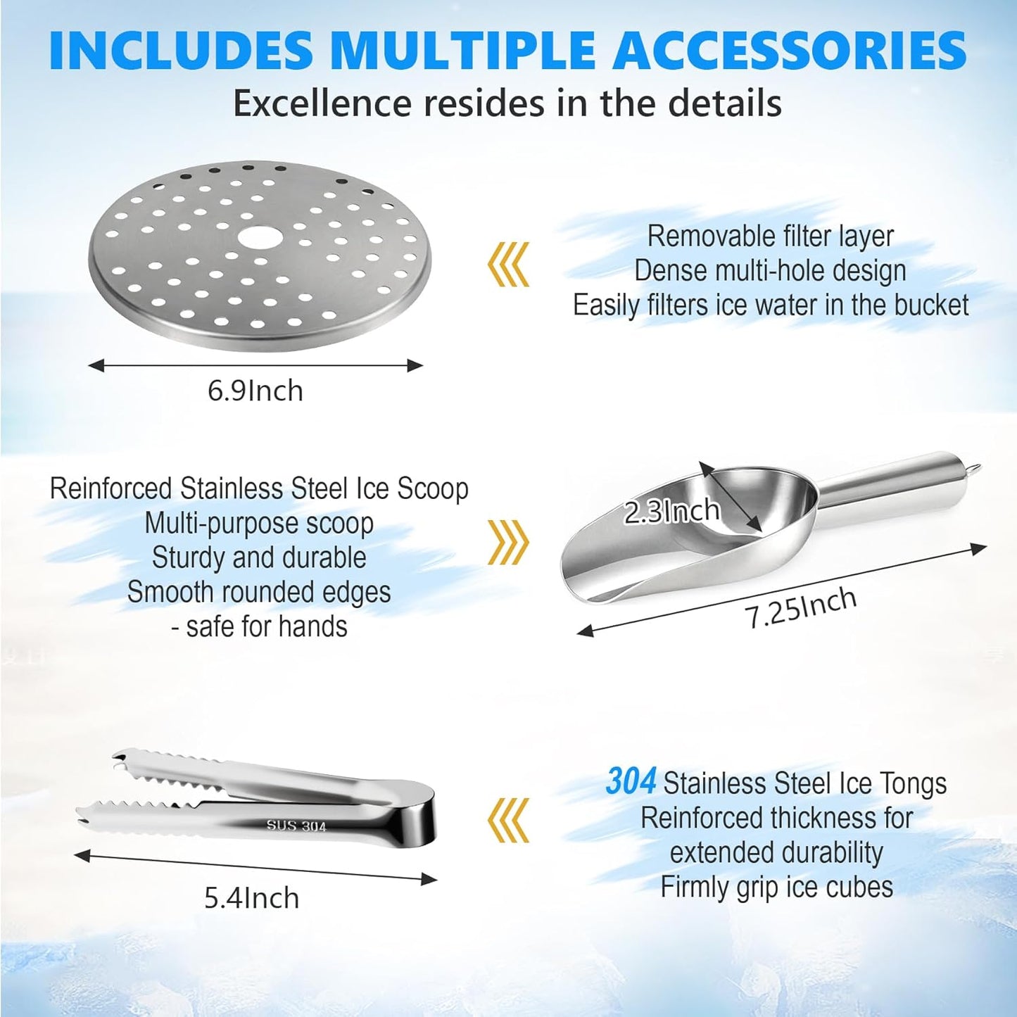 4L Ice Bucket, Ice Bucket with Silicone Sealing Ring Double-wall Vacuum Insulation Champagne Buckets with Filter Layer Ice Tongs Ice Scoop (Silver)