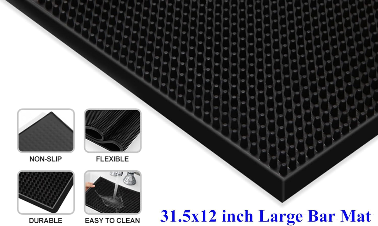 1 Pack Bar Mat, Dish Drying Mat, Large 31.5in x 12in Rubber Thick Durable Service Bar Mat for Home Kitchen Countertop Mat, Espresso Coffee Bar Mat, Black