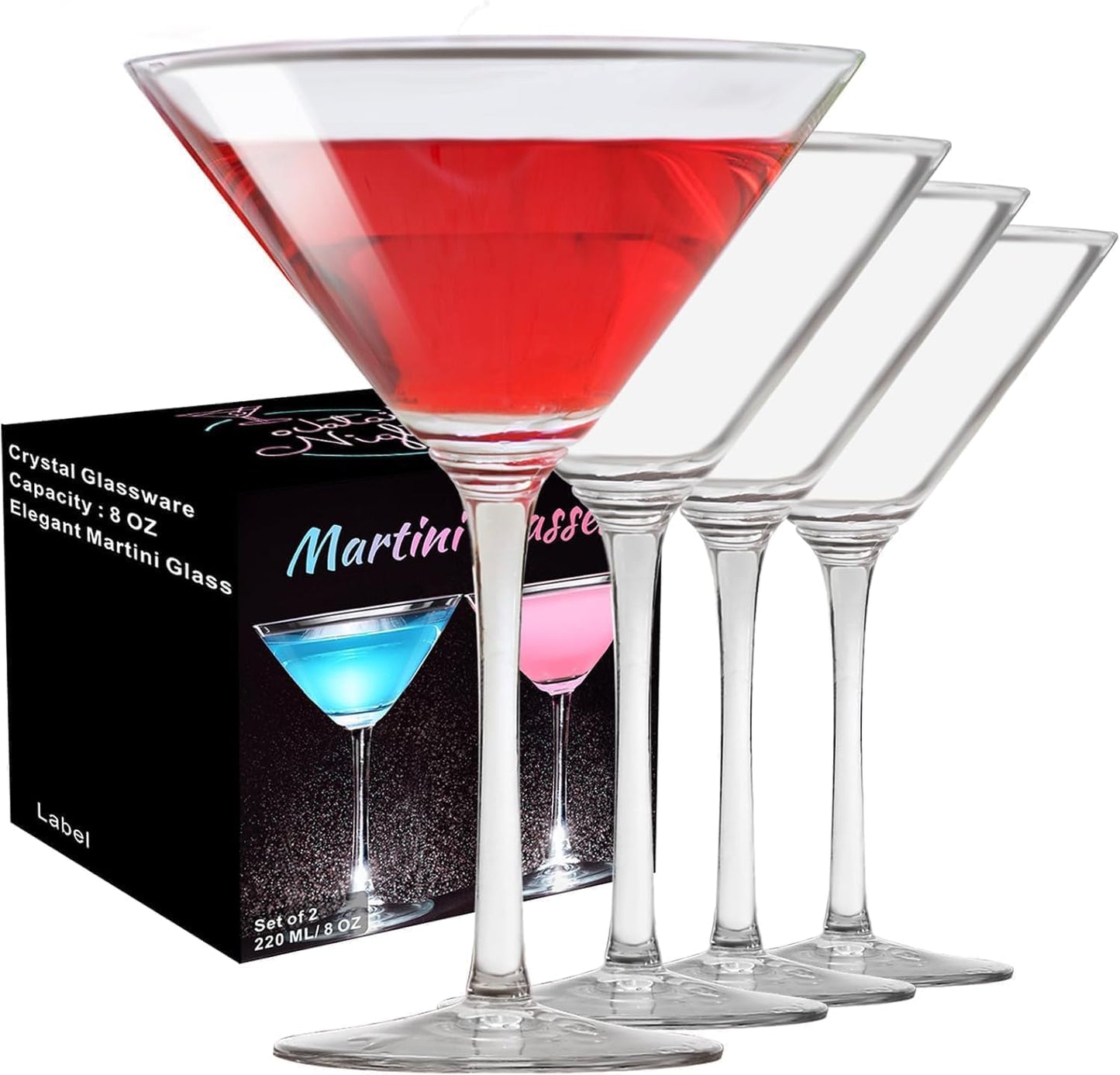 PARACITY Martini Glasses Set of 4, Coupe Glasses, Martini Glasses for Cocktails, Martinis, Margaritas, Parties (8OZ/240ML)