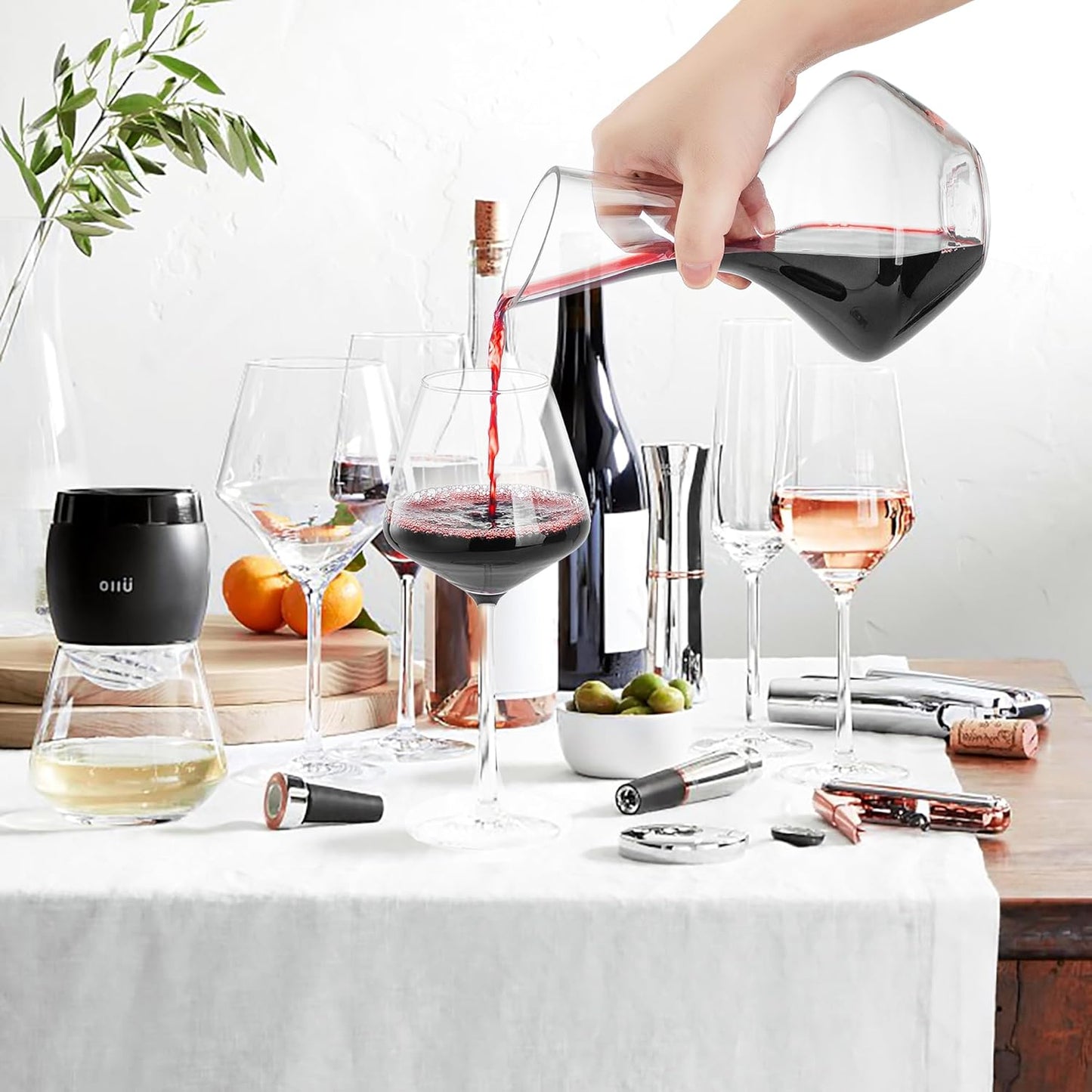 NEW PACIFIC YOUYAH Wine Decanter, Red Wine Carafe 100% Hand Blown Lead-free Crystal Glass, Elegant Design Wine Decanter, Wine Accessories, Idea Wine Gift for Wine Lovers, Transparent