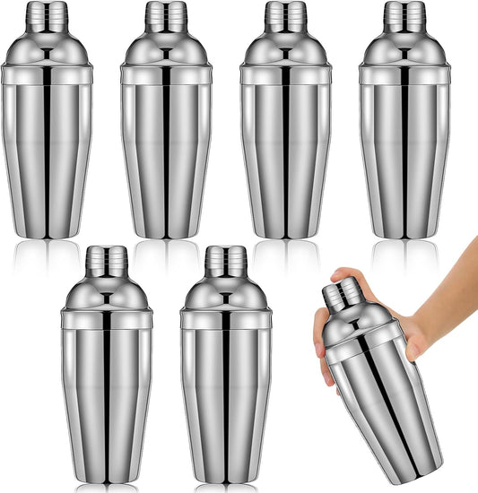 Nitial 6 Pcs Bar Cocktail Shaker Professional Stainless Steel Martini Drink Mixer with Built-in Strainer for Bartending No Leaks Boston Shaker for Bar Party Drink Mixing Tool(18.6 oz,Silver)