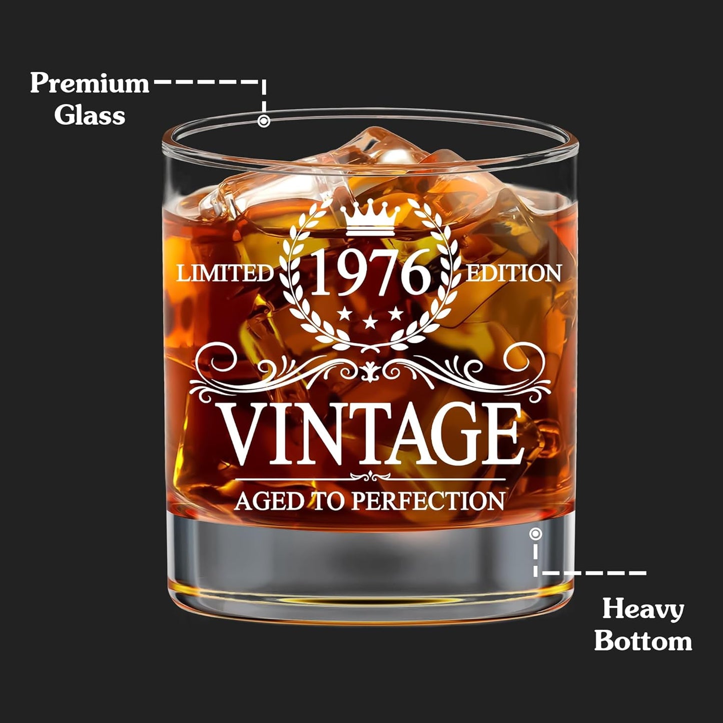 GLAKEUN 50th Birthday Decorations for Men - Men 1976 Birthdays Gift Ideas - Gifts for Men Turning 50-50th Bday Present Idea From Her, Wife - Birthday Gifts for Him 1976 - Vintage 1976s Rock Glass