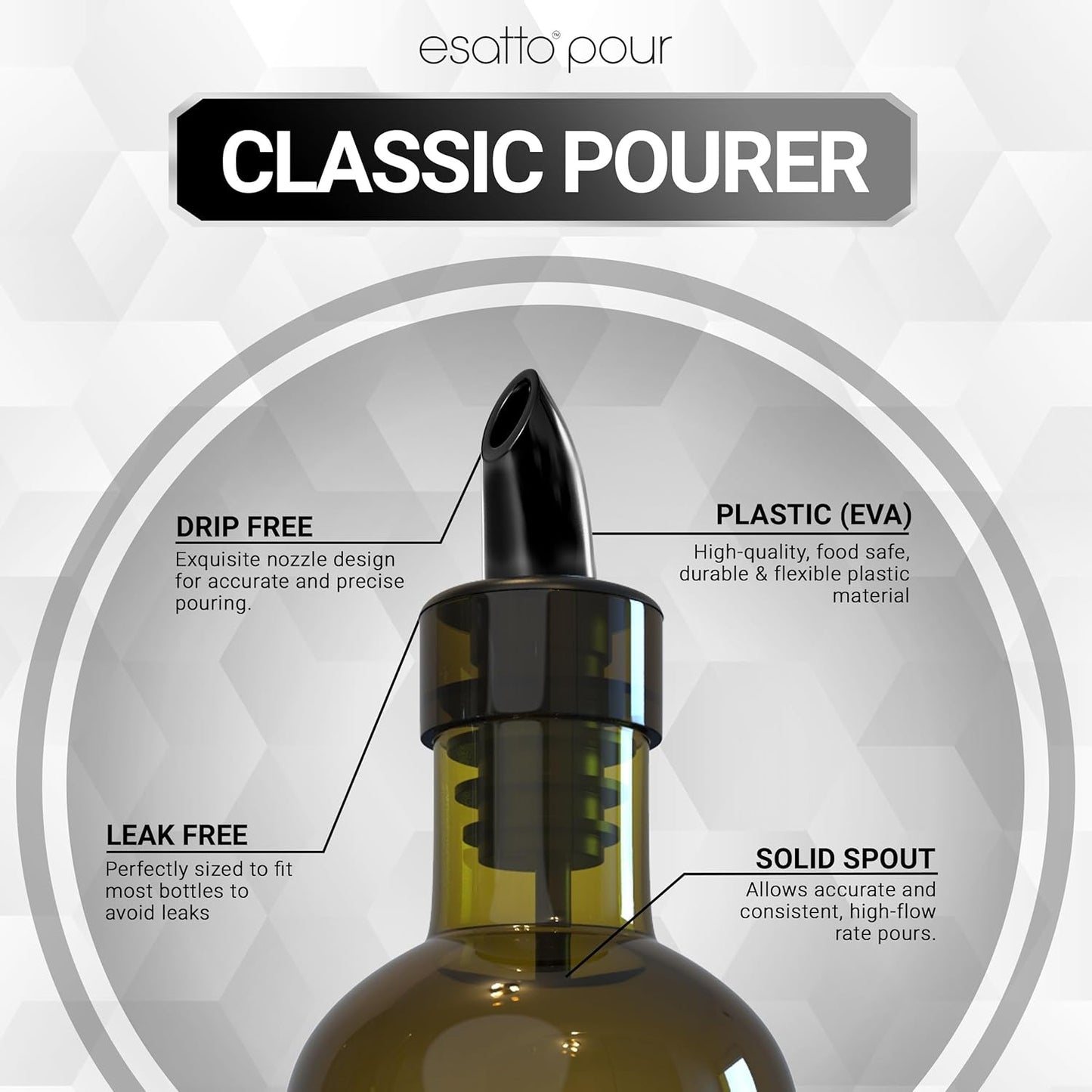 Esatto 100 Piece Plastic Bottle Pourer - Versatile Drink and Alcohol Pourer Spout - Easy Install, Durable, Professional Bar Tool