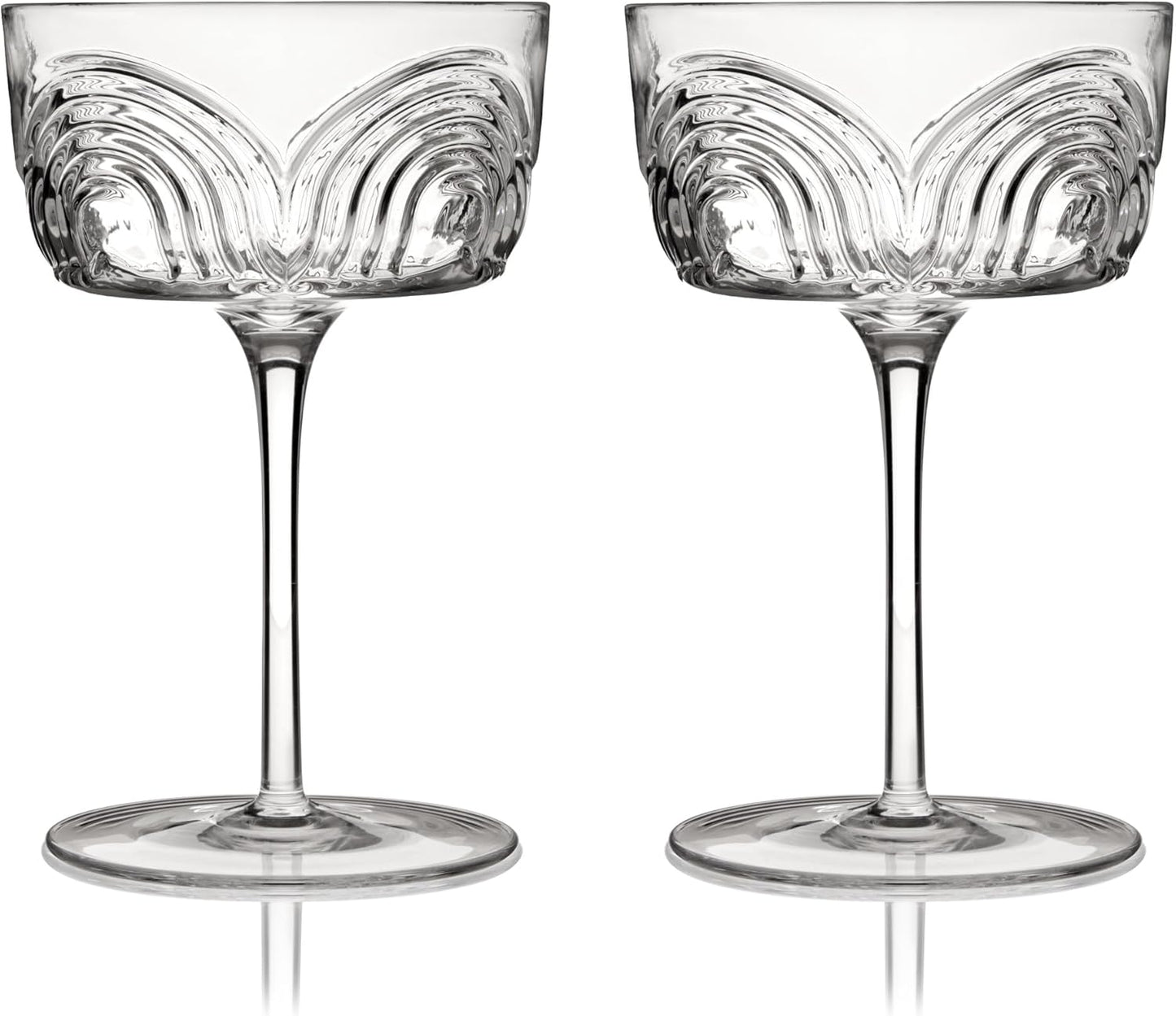 Viski Beau Cocktail Coupe Glasses, Unique Cocktail Glasses Crystal Drinkware, 7.5oz. Cocktail Glasses Stem Vintage Wine Glasses Inspired Set of 2