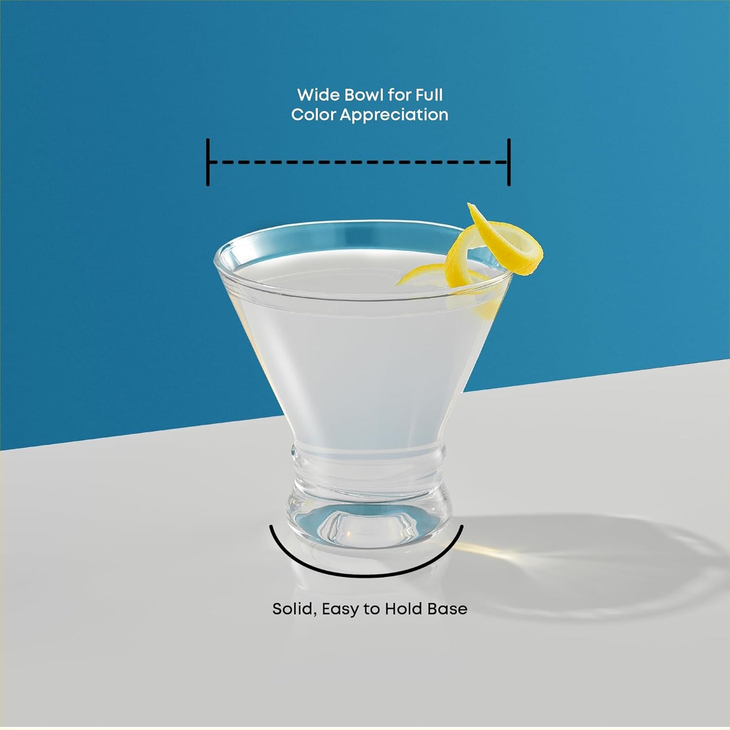 JoyJolt Afina Stemless Martini Glasses Set of 6, 8.5oz Liquor Drinking Glasses for Cocktail and Margarita, Bar Glass Cups, Glass Dessert Cups