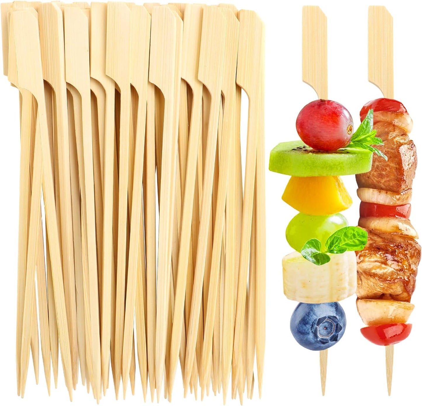 Bamboo Skewers for Appetizers, [4.7 Inch, 300PCS] Long Cocktail Picks Fancy Toothpicks for Appetizers, Flat Paddle Wooden Skewers Food Sticks for Party Drinks Fruit Charcuterie