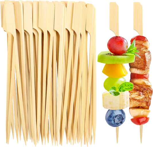 Bamboo Skewers for Appetizers, [4.7 Inch, 300PCS] Long Cocktail Picks Fancy Toothpicks for Appetizers, Flat Paddle Wooden Skewers Food Sticks for Party Drinks Fruit Charcuterie