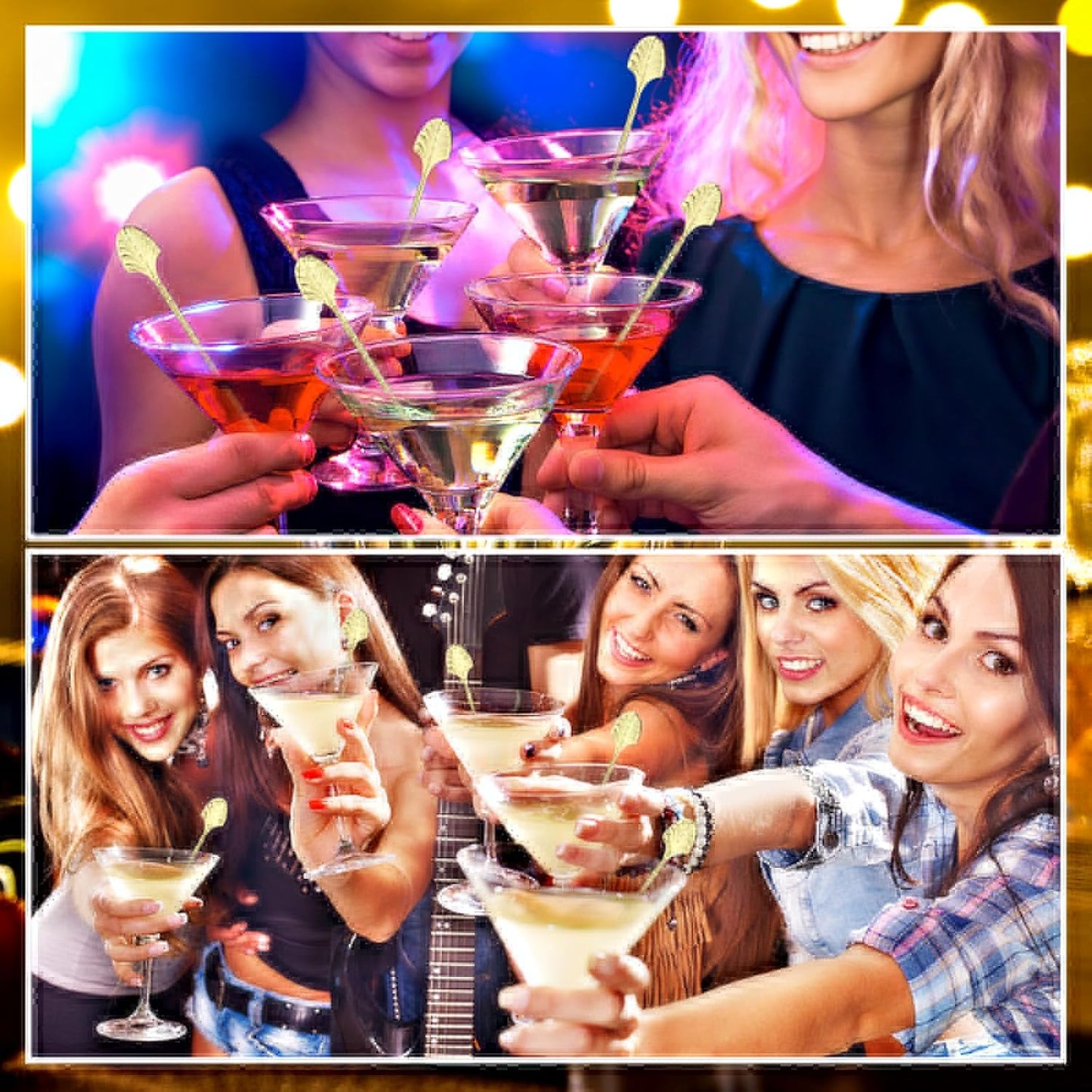 Chengu 8 Pcs Gold Art Deco Cocktail Picks 5 Inch Stainless Steel Cocktail Skewers for Drinks Martini Sticks for Barware Accessories, Dinner Party, Movie Night