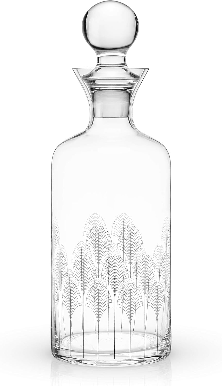 Viski Deco Crystal Wine and Whiskey Decanter for Red Wines, Bourbon, Vodka, Liquor or Wine Decanter Bottle with Stopper, Perfect Gifts for Men, Elegant Glassware, Home Bar Accessories, 44 oz, Set of 1