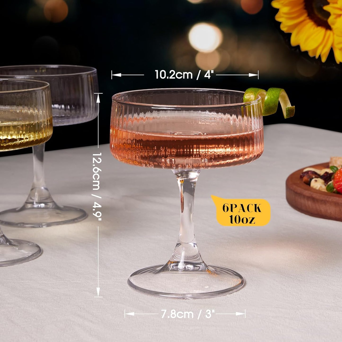 LUNA & MANTHA Martini Glasses, Martini Cocktail Glasses for Margarita, Manhattan, Cosmopolitan, Espresso, Home Bar, Evening Parties, Birthdays, Housewarming Gift,Coupe Set of 6 10oz