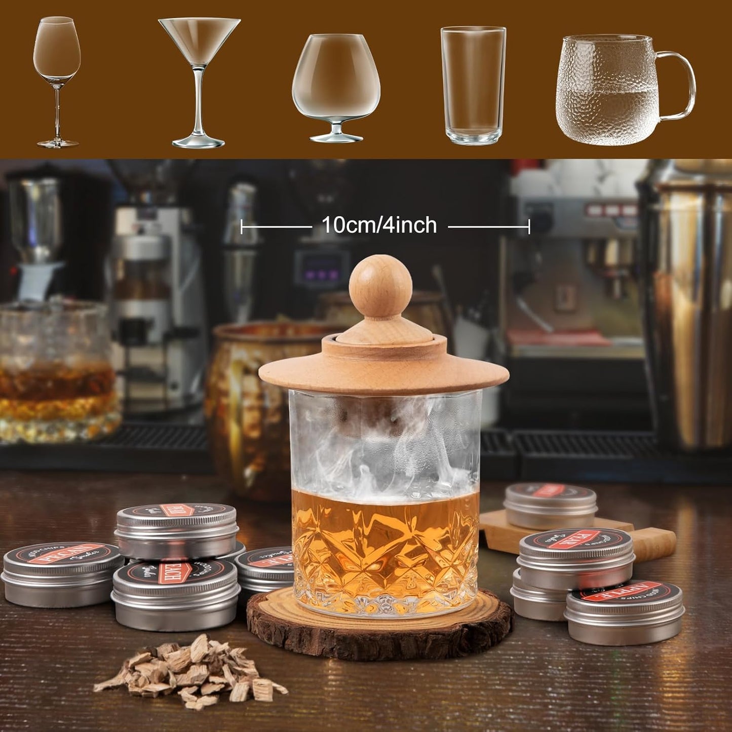 11 Pcs Whiskey Smoker Kit with 6 Wood Chip Flavors- Cocktail Smoker Infuser Kit, Old Fashioned Drink Smoker Kit, Birthday Bourbon Whiskey Valentine's Day Gift for Men, Husband, Him