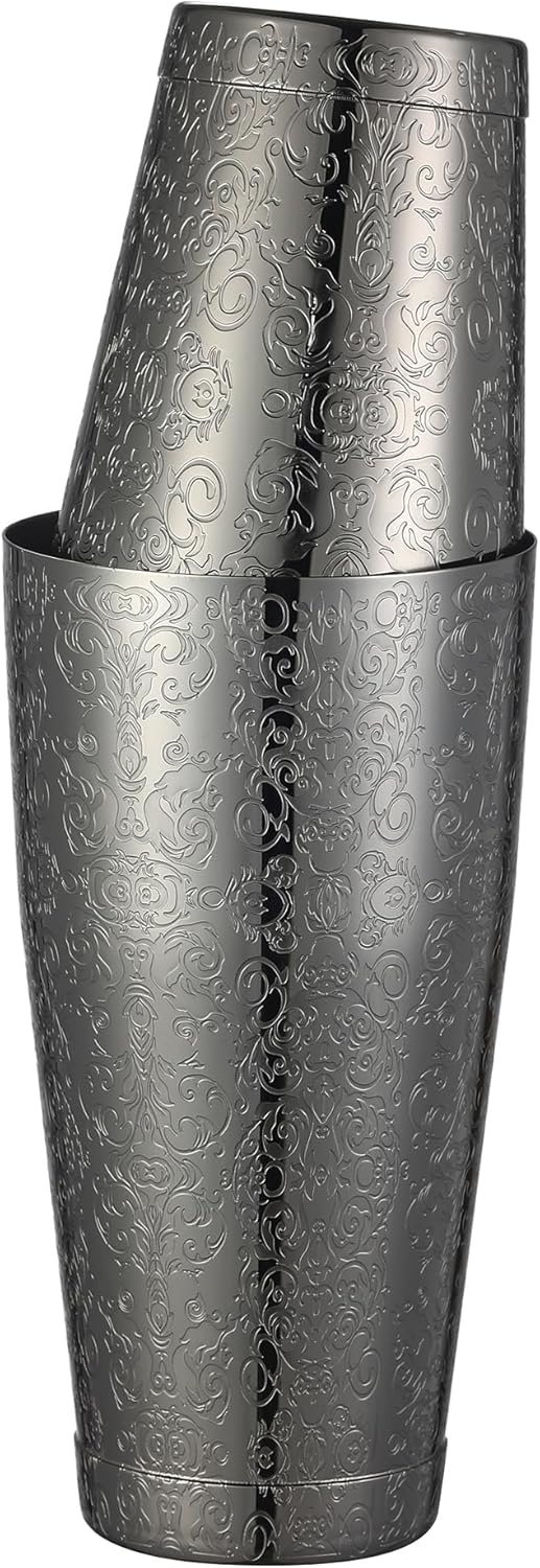 Stainless Steel Boston Shaker with Etched Pattern Weighted Shaking Tin Set (Spirit Gunmetal Black)