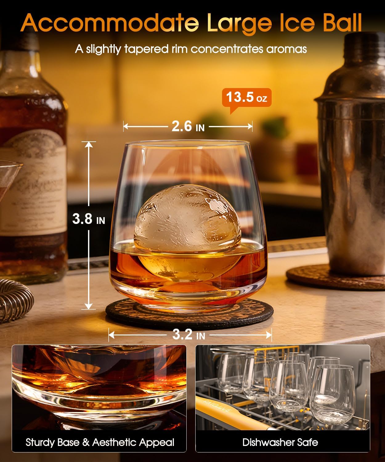 Whiskey Glasses Set of 6, 13.5oz Premium Lead-Free Crystal rocks Glass,Unique Gifts for Men Women, Bourbon Scotch Cocktails Drink Rum Cognac Vodka Liquor