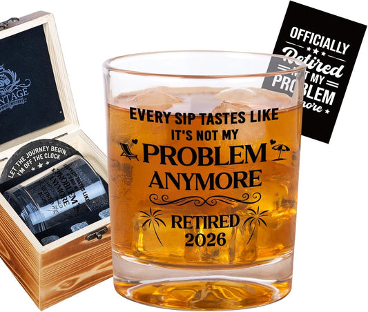 Retirement Gifts for Men Whiskey Glass Set, Retirement Gift for Dad Brother Grandpa Friends Husband Him, Retired Gifts for Men Coworker Colleague Boss, Goodbye Farewell Gift for Coworker Leaving