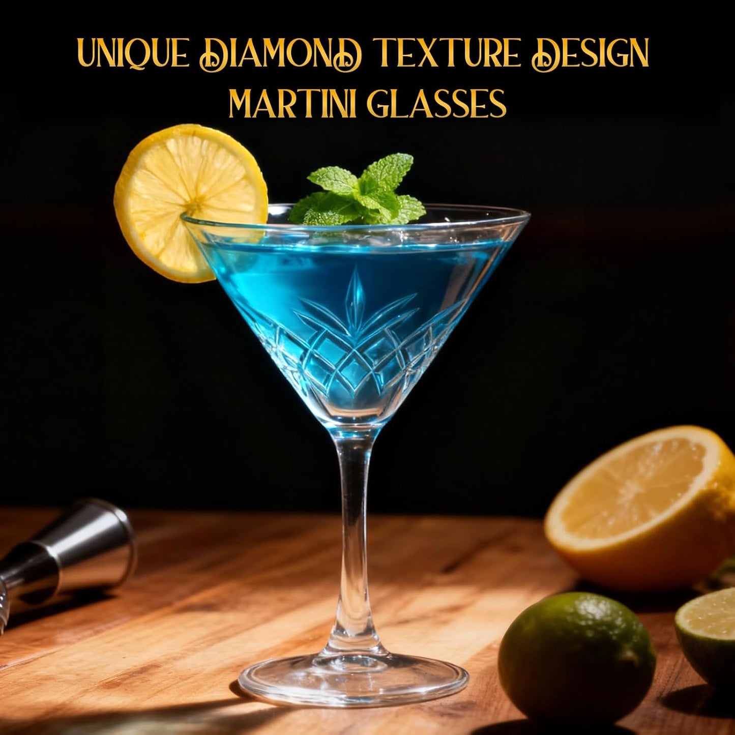 Martini Glasses Set of 4, Diamond Style Classic Crystal Glass Cocktail Glasses with Exquisite Box, Clear Hand Blown Coupe Glasses for Drink, Martini, Espresso Martini, Home Bar