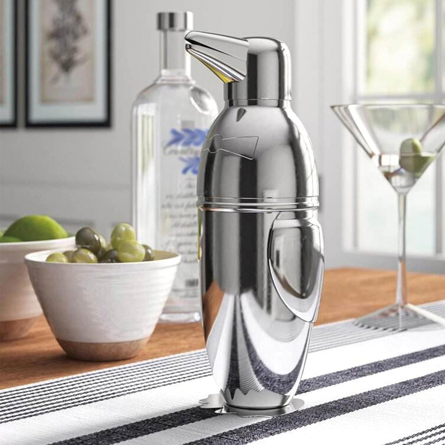 Penguin Cocktail Shaker with Strainer, Bar Essentials, Bartender Shaker and Strainer Set, Stainless Steel Shaker Bottle, 17 oz