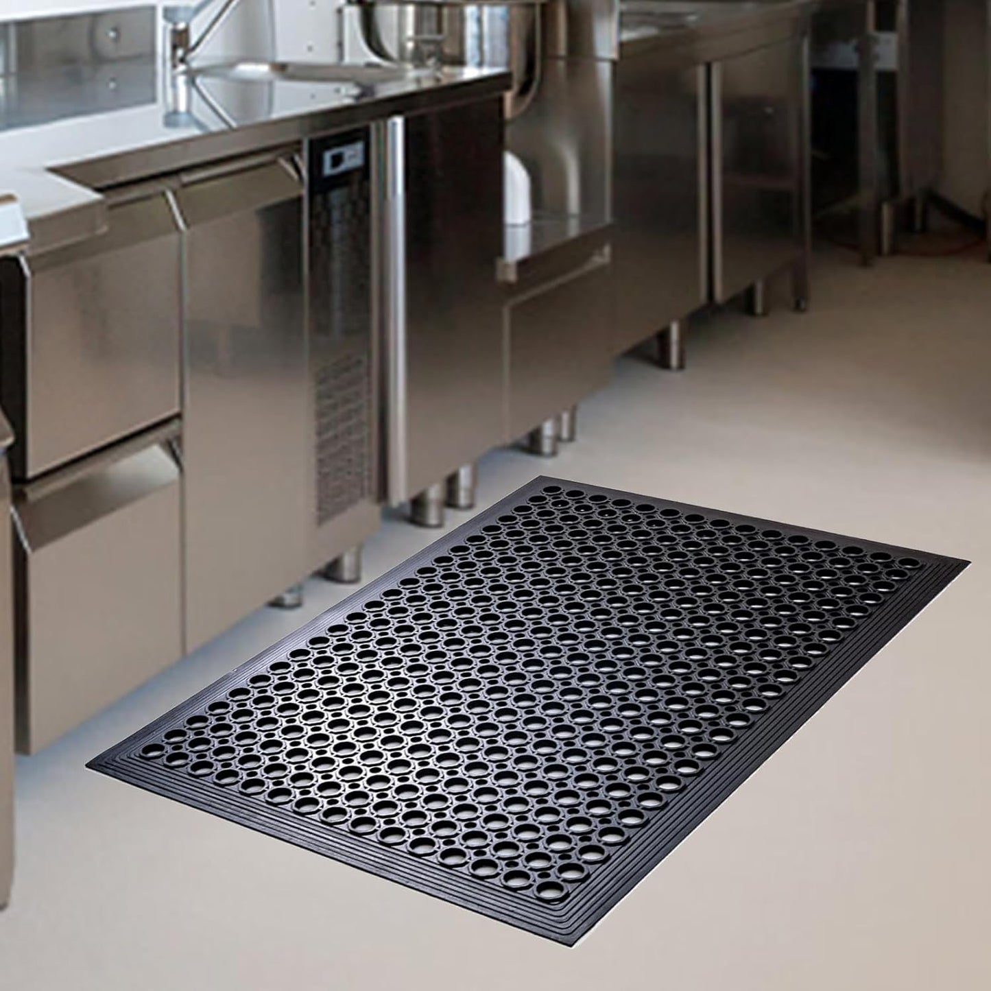 Anti Fatigue Rubber Floor Door Mats Restaurant Kitchen Outdoor Rubber Drainage Floor Mat Durable No Slip Commercial Bar Floor Mats Used for Garage Black 36" x 60"