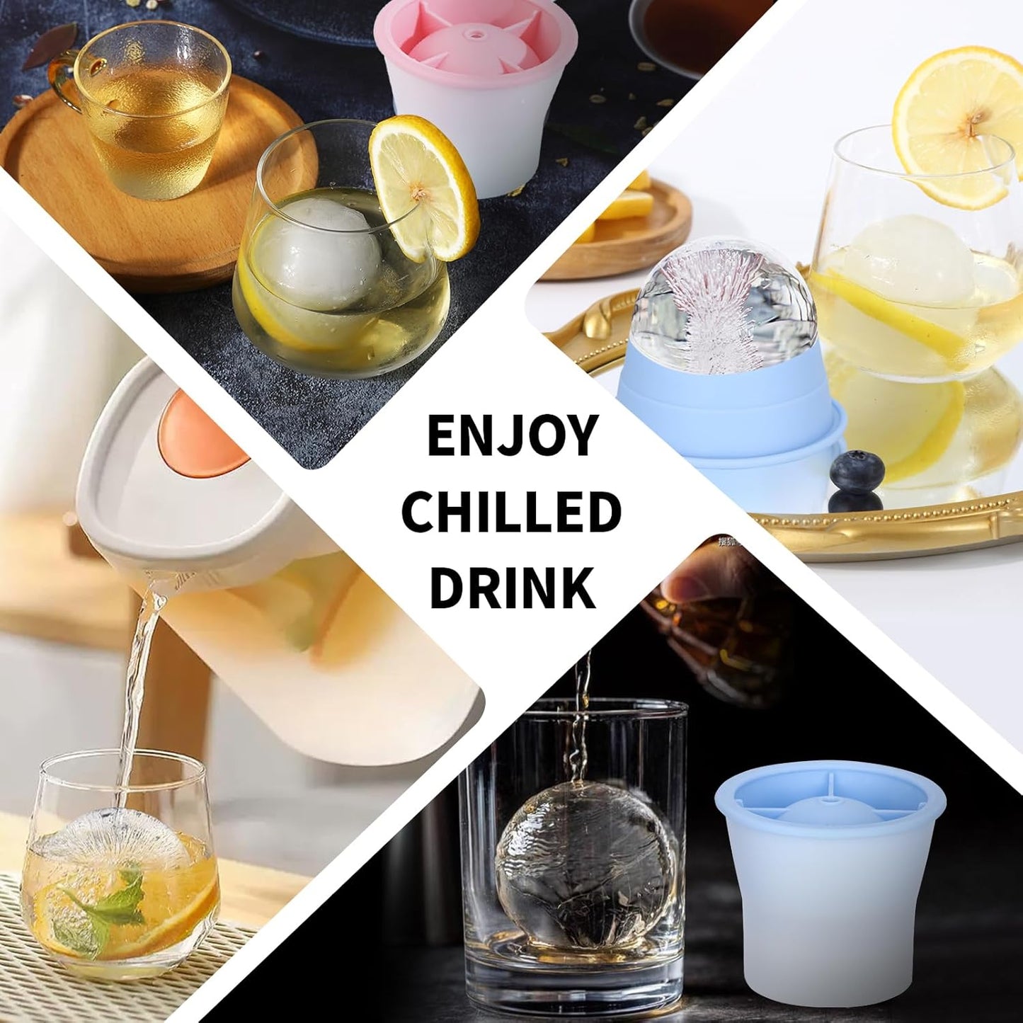 (Upgrade) Ice Molds 6 PCS, Silicone Sphere Ice Mold Maker, Stackable Easy Release Circle Ice Cube Mold with Lids, Spherical Ice Makers with Lids for Whiskey, Cocktails, Bourbon, and Drinks