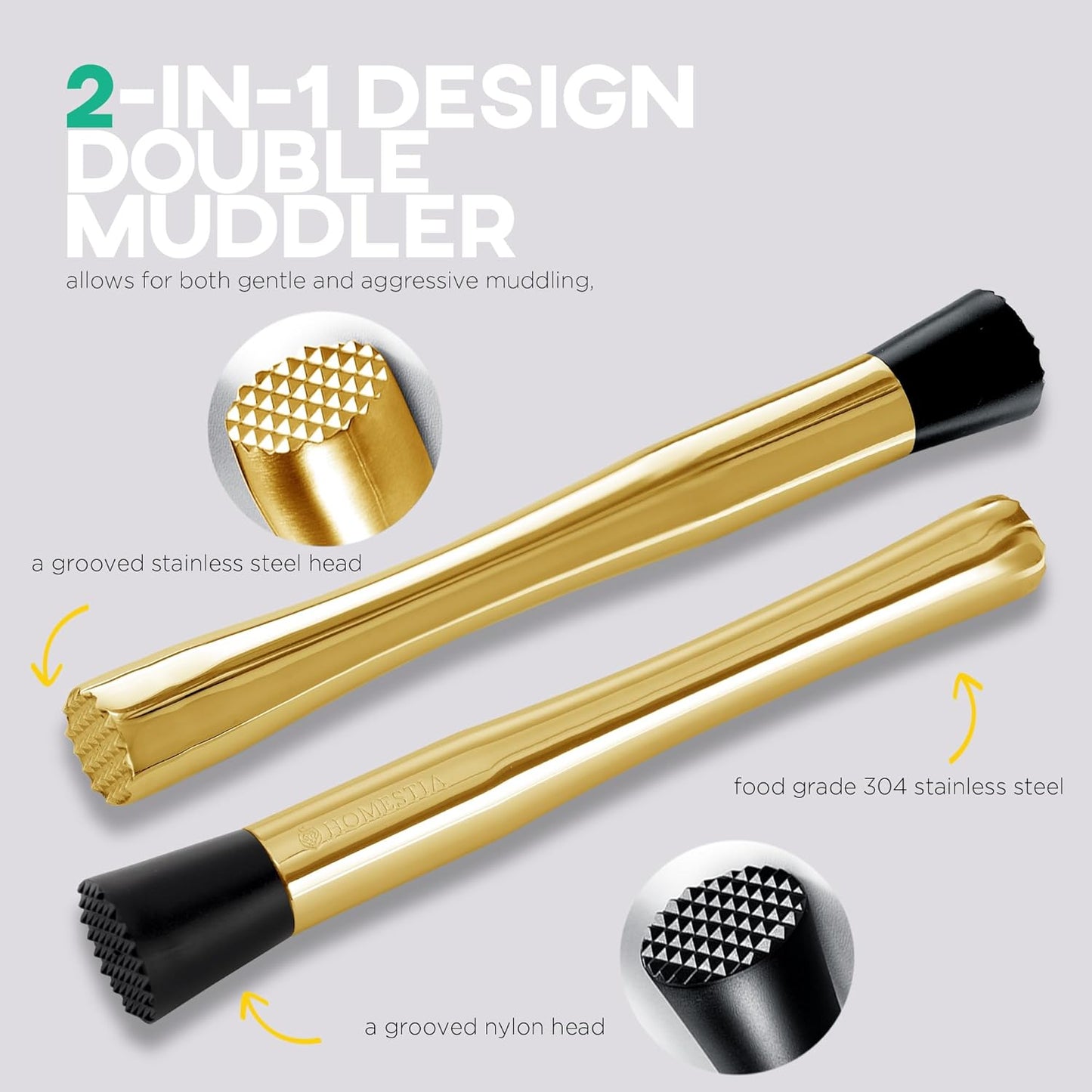 Homestia Double Heads Muddler for Cocktails (Gold)