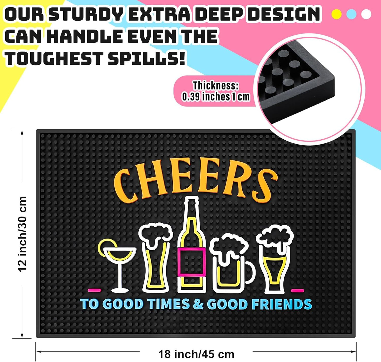 Preboun Bar Mat 12 x 18 Inch with Fluorescent Pattern Thick Rubber Non Slip Spill Mats Countertop Entertaining Vibrant Bar Mat for Coffee Station Kitchen Restaurant
