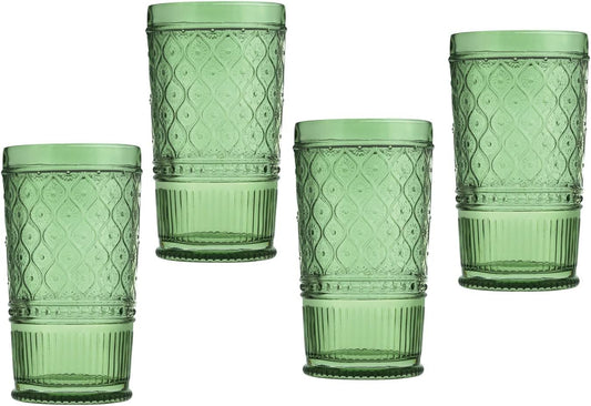 Godinger Highball Drinking Glasses, Tall Glass Cups, Vintage Decor, Water Glasses, Cocktail Glasses - Claro Collection, Large 17oz, Sage, Set of 4