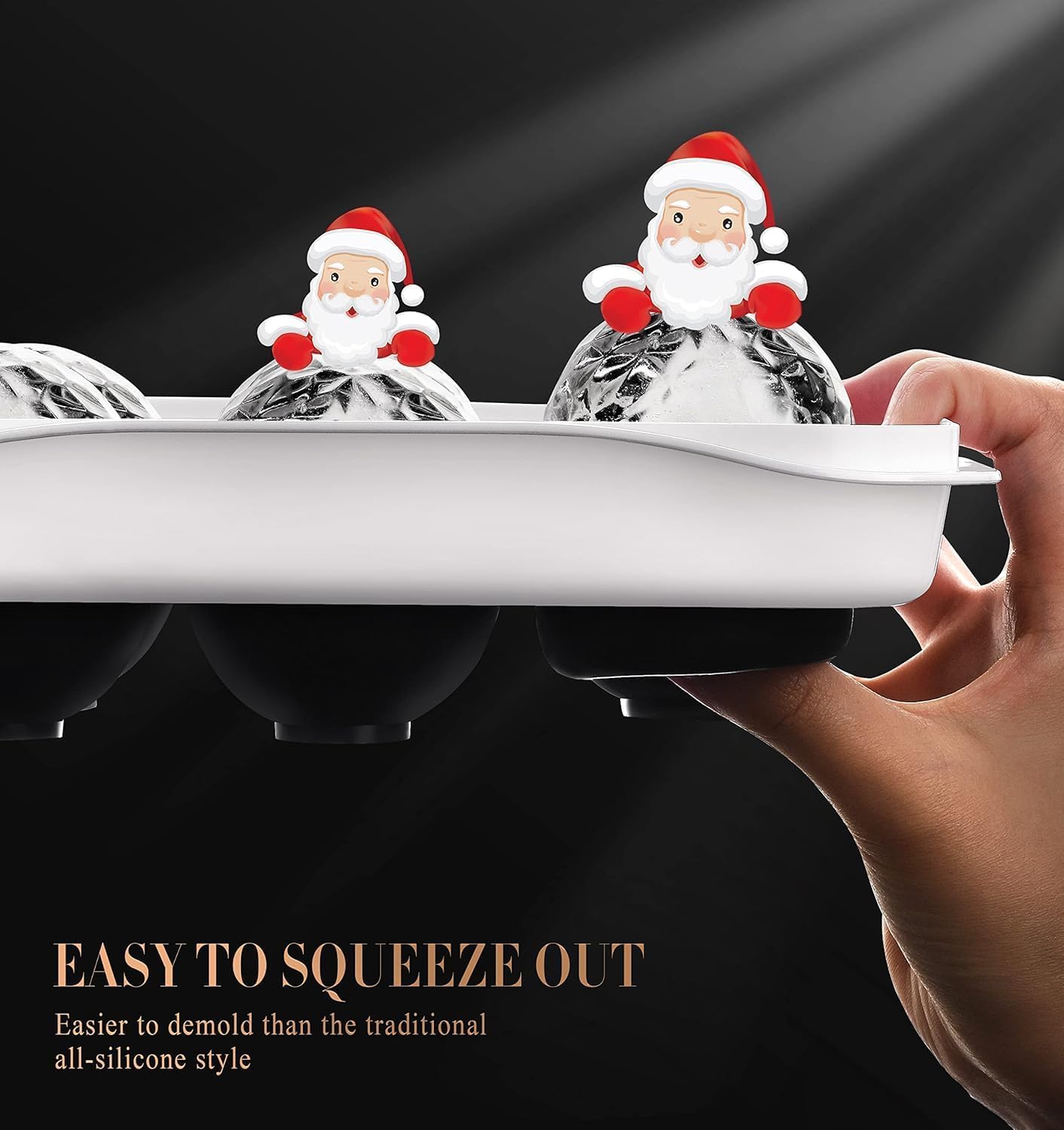 Round Ice Cube Mold with Lid - 2.2 Inch Sphere Ice Ball Maker, Large Whiskey Ice Cubes Mold with Easy Release, Reusable Silicone & Plastic Tray for Bourbon, Scotch, Brandy, Cocktails, Gift