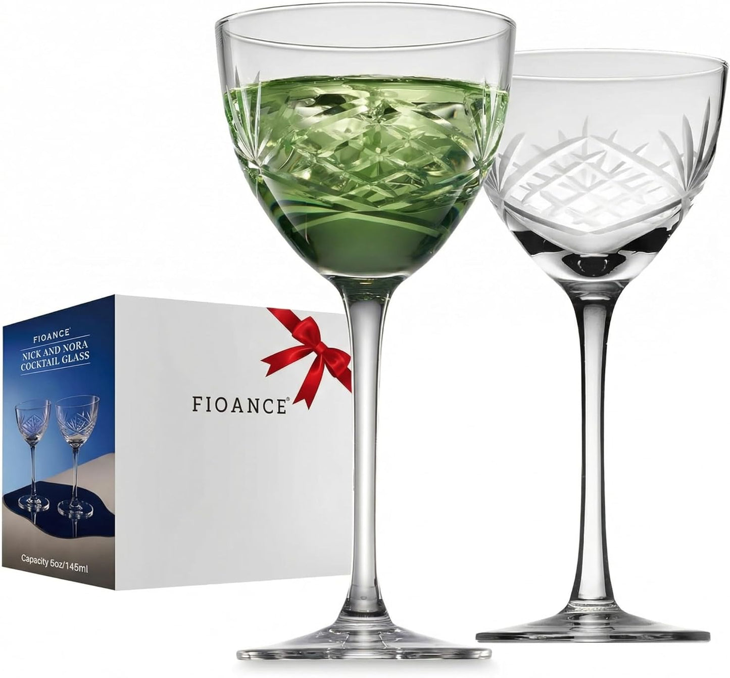 Nick and Nora Cocktail Glass,Vintage Handcrafted Designs Set of 2 - (5oz Lead-Free Crystal Martini & Coupe Glass Set),Unique for Manhattan, Martini, Housewarming, Christimas & Holiday Gifts