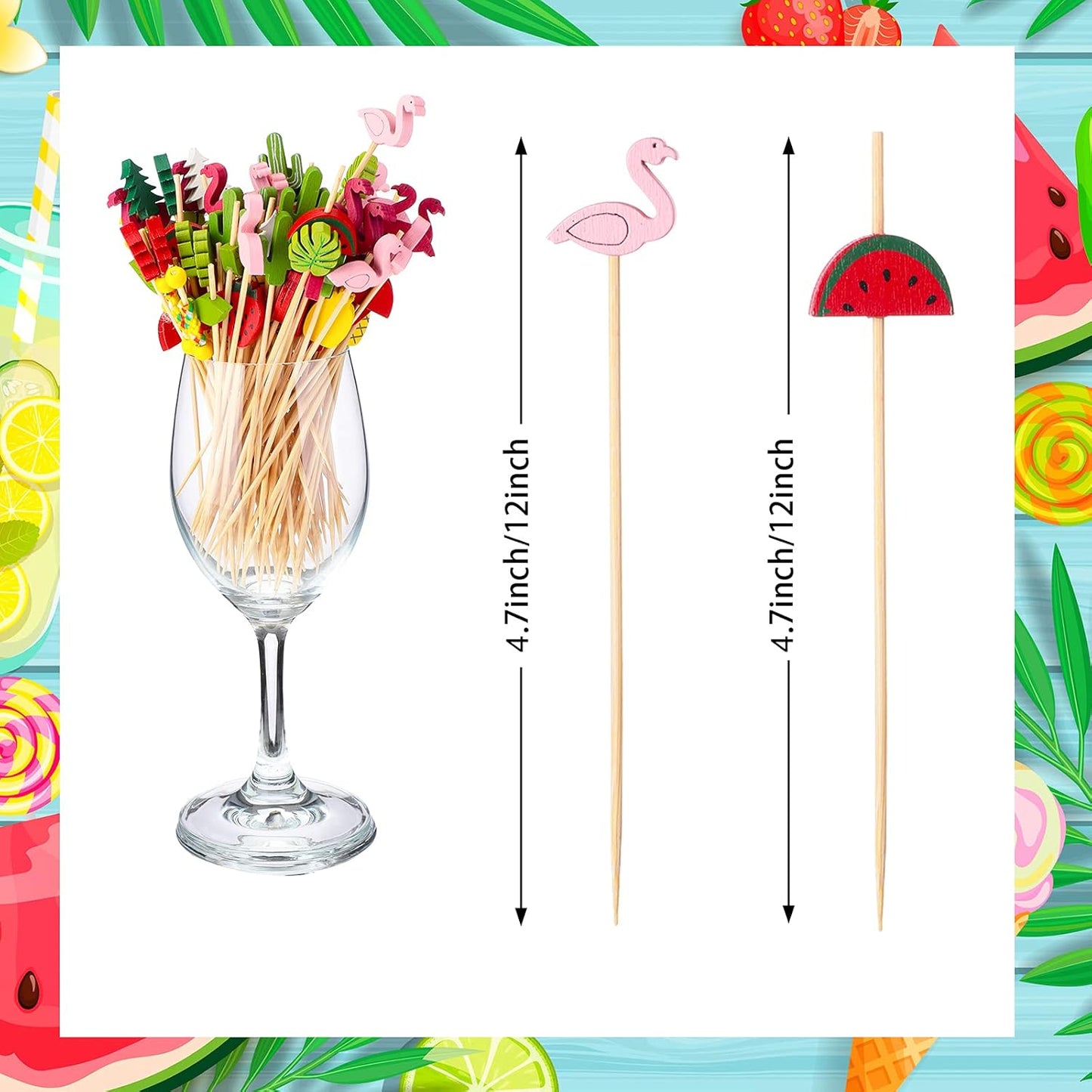 160 Pcs Cocktail Drink Decoration Accessories 60 Drink Cocktail Umbrellas 100 Fruit Picks Summer Coconut Palm Colorful Bamboo Toothpicks Tropical Luau Hawaiian Beach Party Decorations
