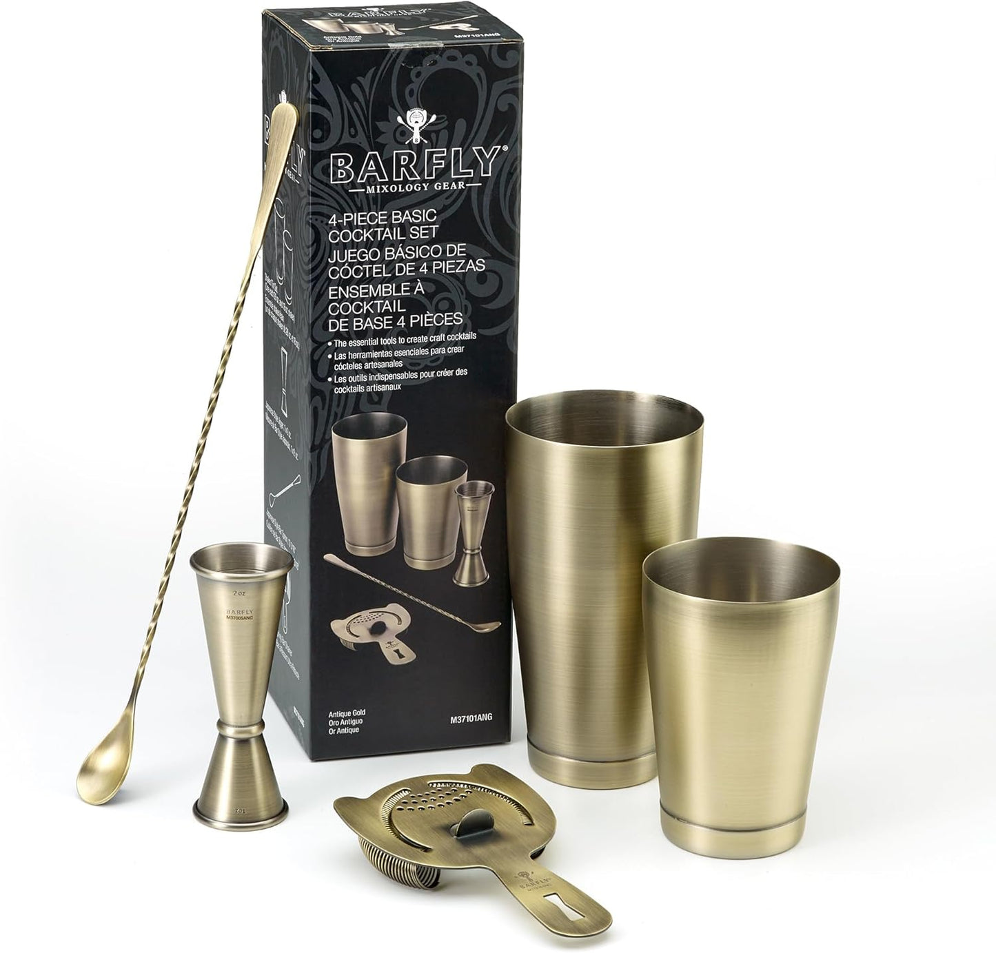 Barfly Basics Cocktail Set, 5-Piece, Antique Gold
