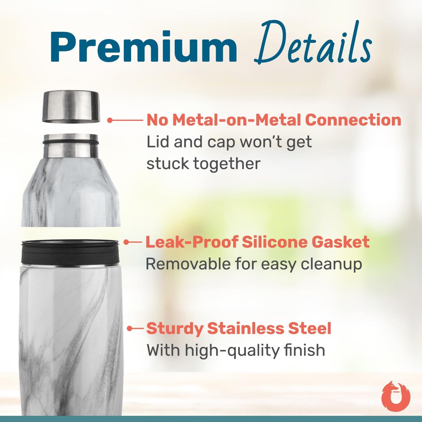 SNOWFOX Premium Vacuum Insulated Stainless Steel Cocktail Shaker, Home Bar Accessories, Elegant Drink Mixer, Lid With Jigger & Built In Strainer, Marble, 22oz.