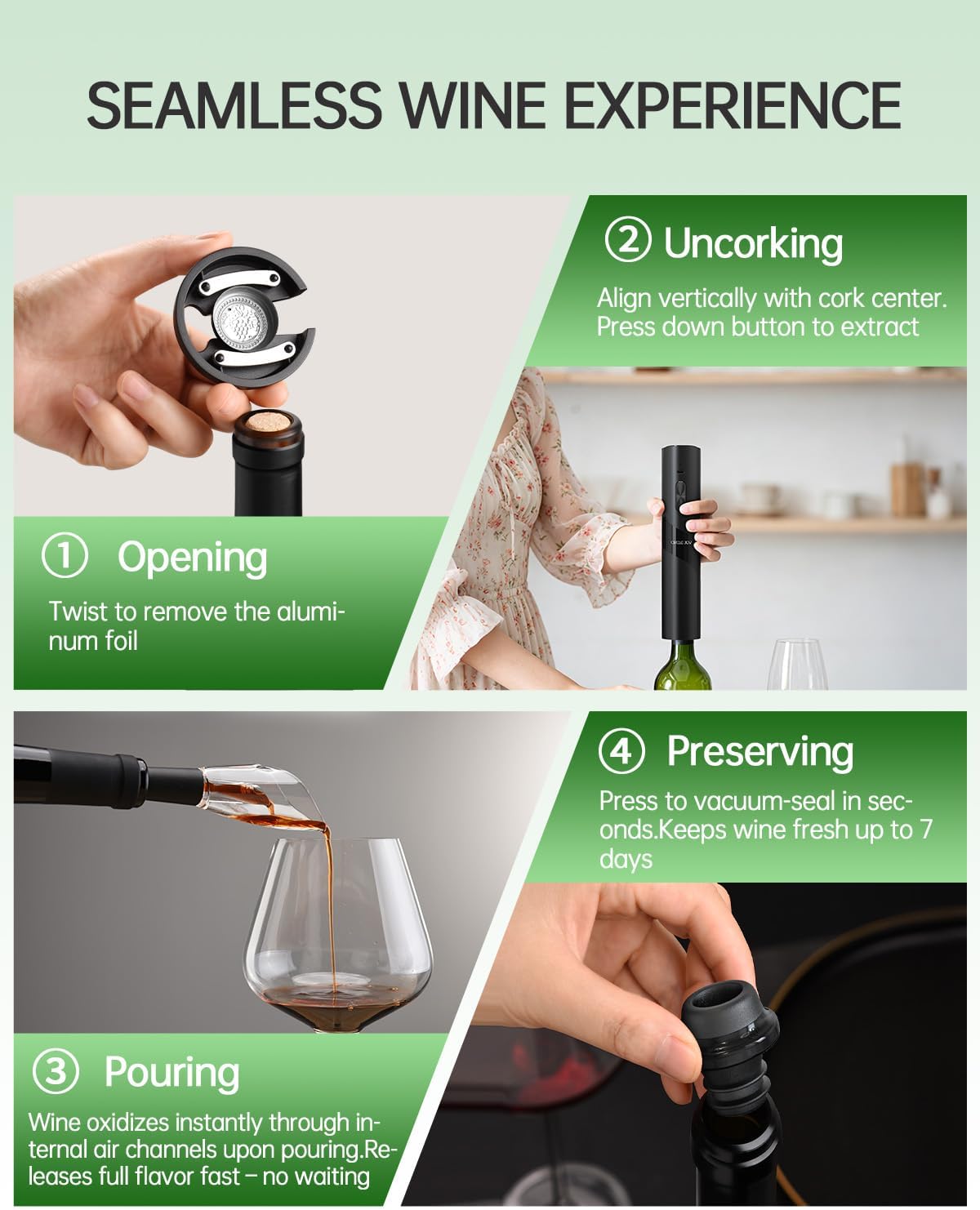 CIRCLE JOY Rechargeable Wine Opener Electric Wine Bottle Opener 7-in-1 Wine Gift Set with Electric Vacuum Pump, Charging Station, Foil Cutter, Wine Aerator Pourer and 2 Wine Stoppers