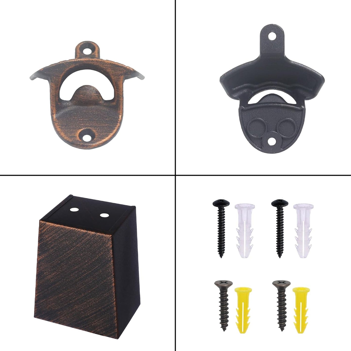 Vintage Bottle Opener Wall Mount and Cap Catcher with Drain Opening, Antique Copper Mountable Soda Bottle Opener and Top Holder for Garage Patio Bar