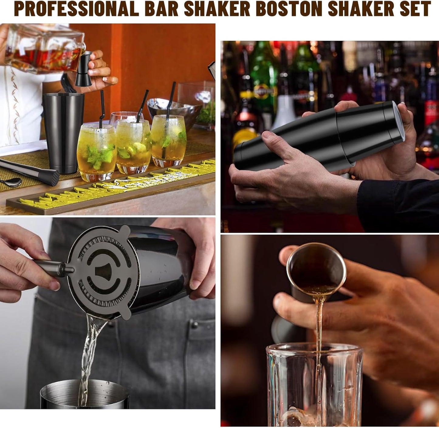 Mwellewm Boston Shaker Cocktail Set Bartender Kit, 12 Pcs Drink Shaker with Strainer Bartending Martini Shaker Tin with 18oz & 28oz Mixed Alcohol Shaker Stainless Steel Bar Tool for Beginner