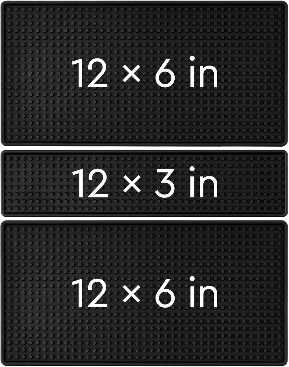 Bar Mat Set for Countertop, 3 Pack Rubber Bar Mats for Coffee Bar, Kitchen, Bartending, Espresso & Dish Drying, Non-Slip Rubber Mat with Deep Prongs Helps Contain Spills, Durable Black Bar Accessories