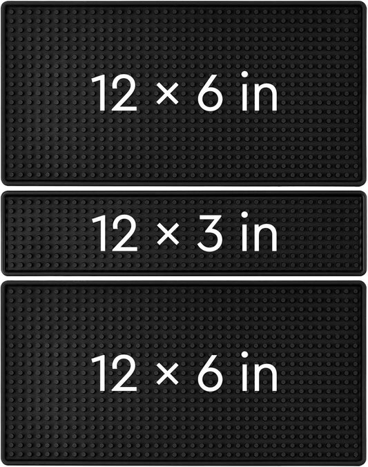 Bar Mat Set for Countertop, 3 Pack Rubber Bar Mats for Coffee Bar, Kitchen, Bartending, Espresso & Dish Drying, Non-Slip Rubber Mat with Deep Prongs Helps Contain Spills, Durable Black Bar Accessories