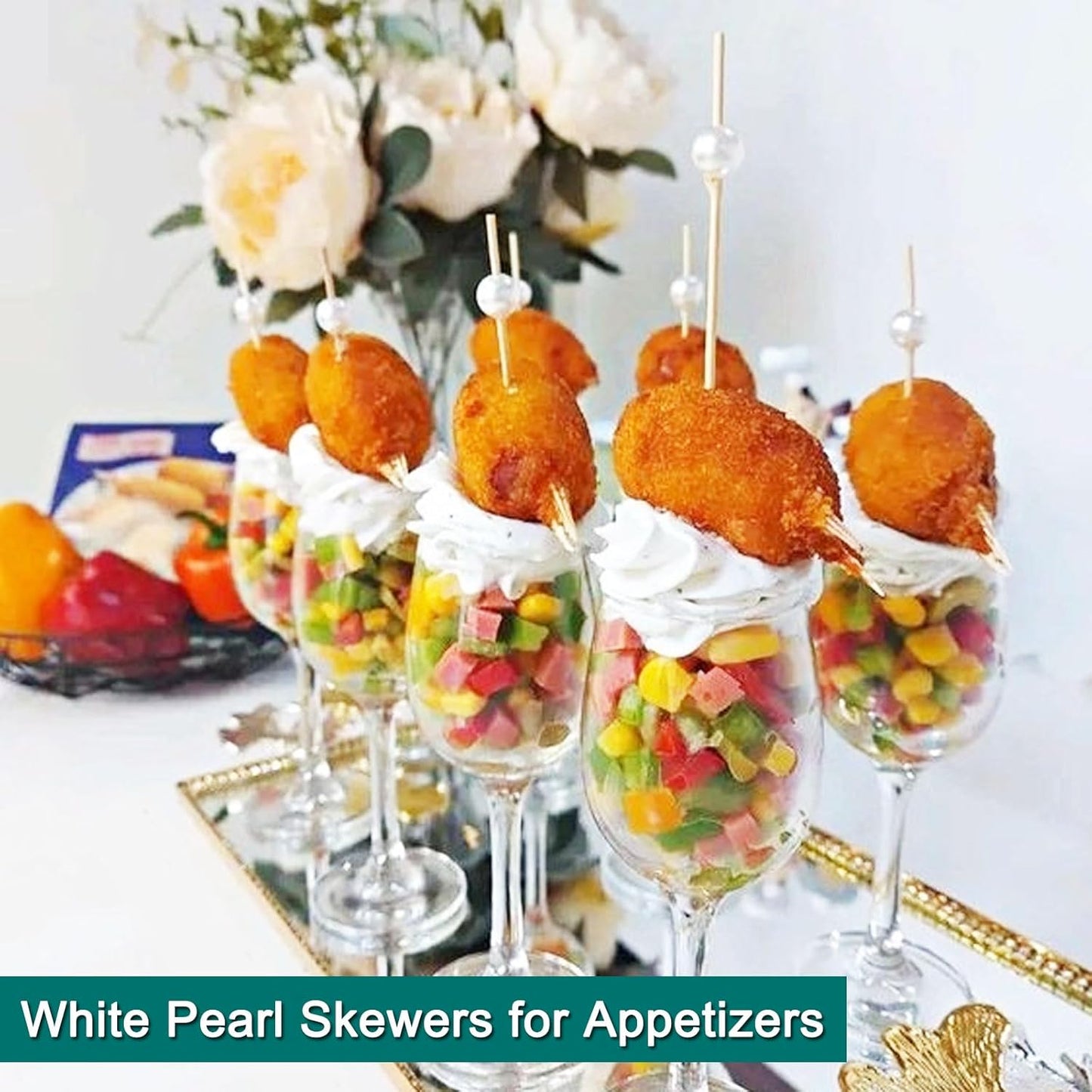 200 PCS Cocktail Picks,White Pearl Fancy Toothpicks for Appetizers,4.7 Inch Long Decorative Bamboo Cocktail Skewers Sticks for Wedding Decor Bridal Shower Decorations,Charcuterie Boards Accessories