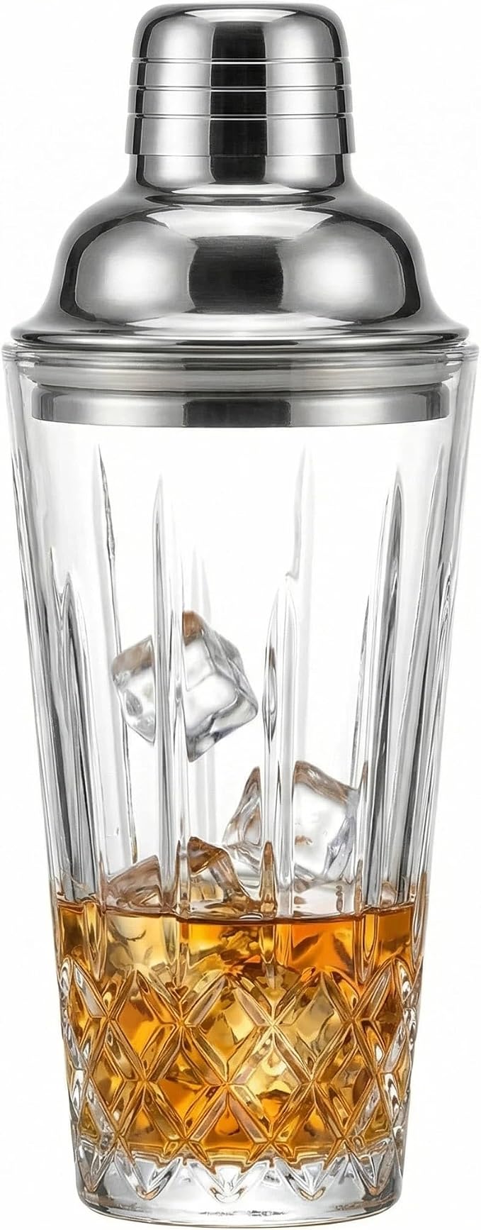 15oz Vintage Cut Crystal Cocktail Shaker-Leak Proof-No Slip Cap Design - Vertical Cut
