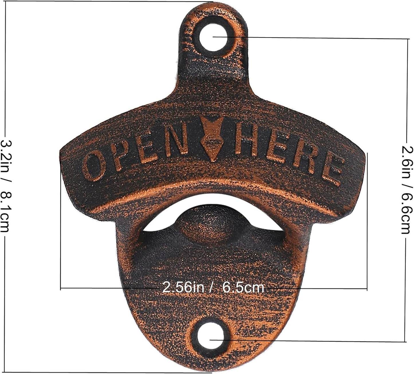 Vintage Bottle Opener Wall Mount and Cap Catcher with Drain Opening, Antique Copper Mountable Soda Bottle Opener and Top Holder for Garage Patio Bar