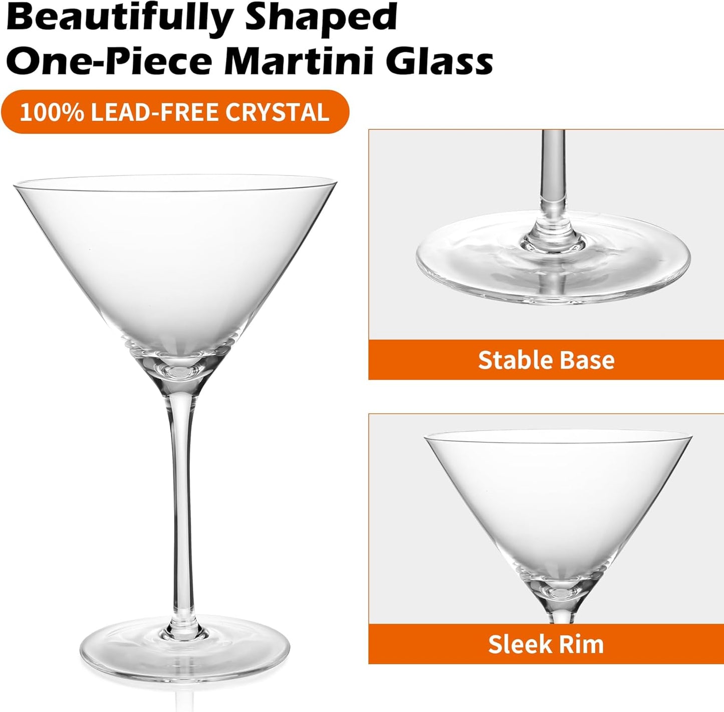 KMIGRUAN 10oz Large Martini Glasses Set of 4,Classic Crystal Cocktail Glasses,Hand Blown Martini Glass for Espresso Martini, Cosmopolitan, Manhattan, Home Bar Gift Set