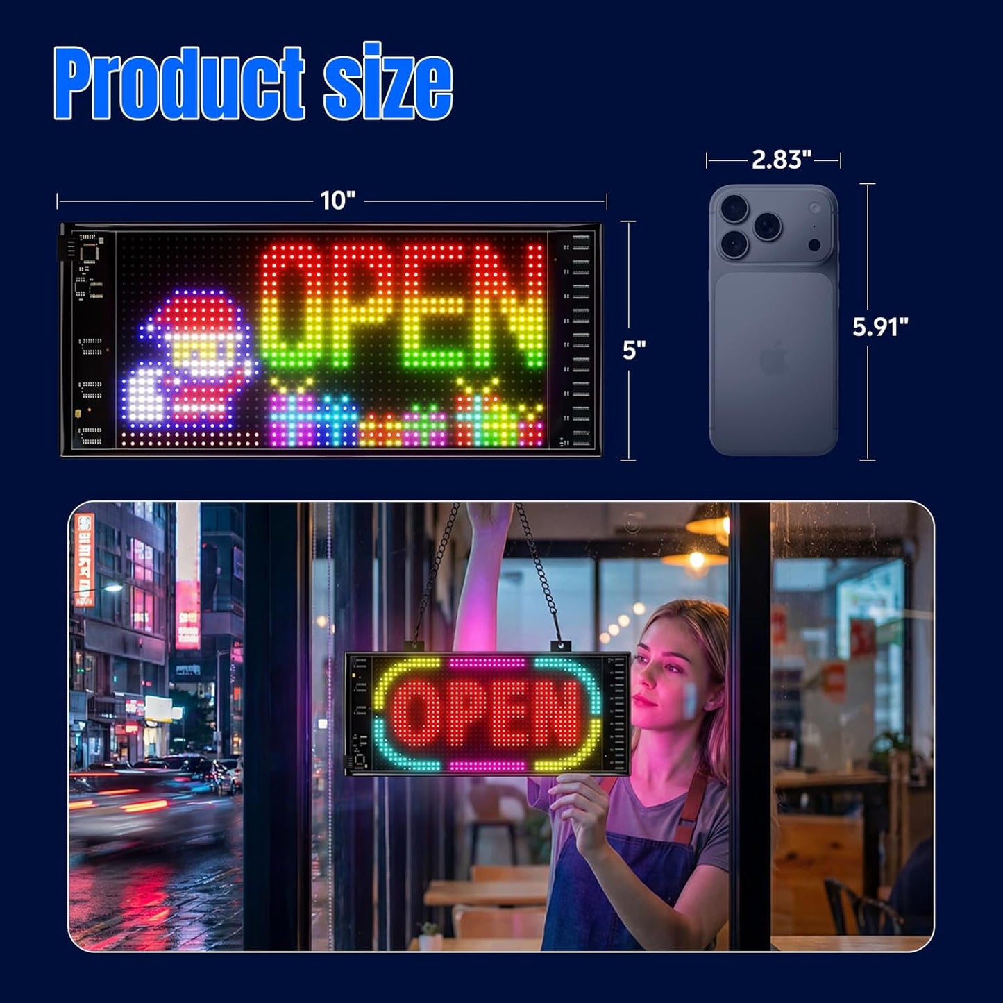 LED Sign - APP Control DIY Programmable Custom Sign Waterproof Flexible USB 5V 2A LED Open Sign Scrolling&Stationary Display for Window Ads,Parties Weddings Store Bar Hotel NEMGOME