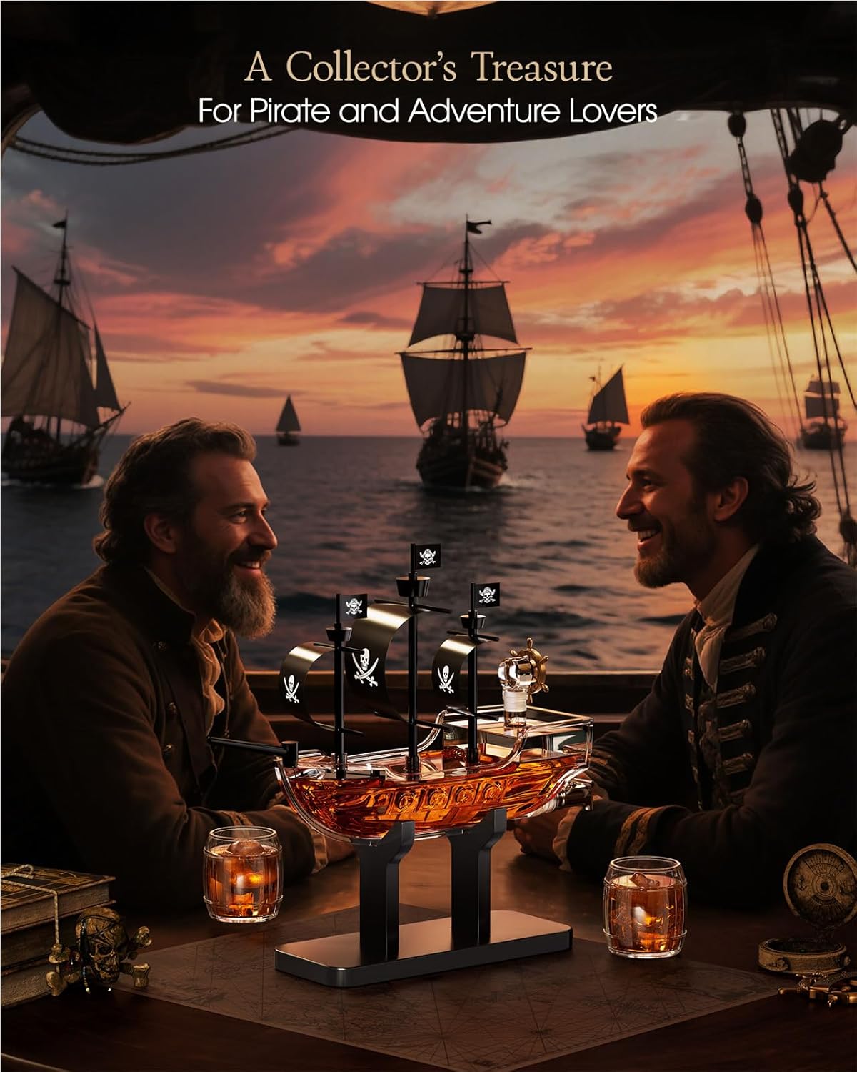 Kollea Birthday Gifts for Men Dad, Pirate Ship Whiskey Decanter Set with 2 Glasses, Liquor Dispenser for Home Bar, Funny Gift Ideas for Him, Husband, Father, Boyfriend, Christmas, Sailor & Captain