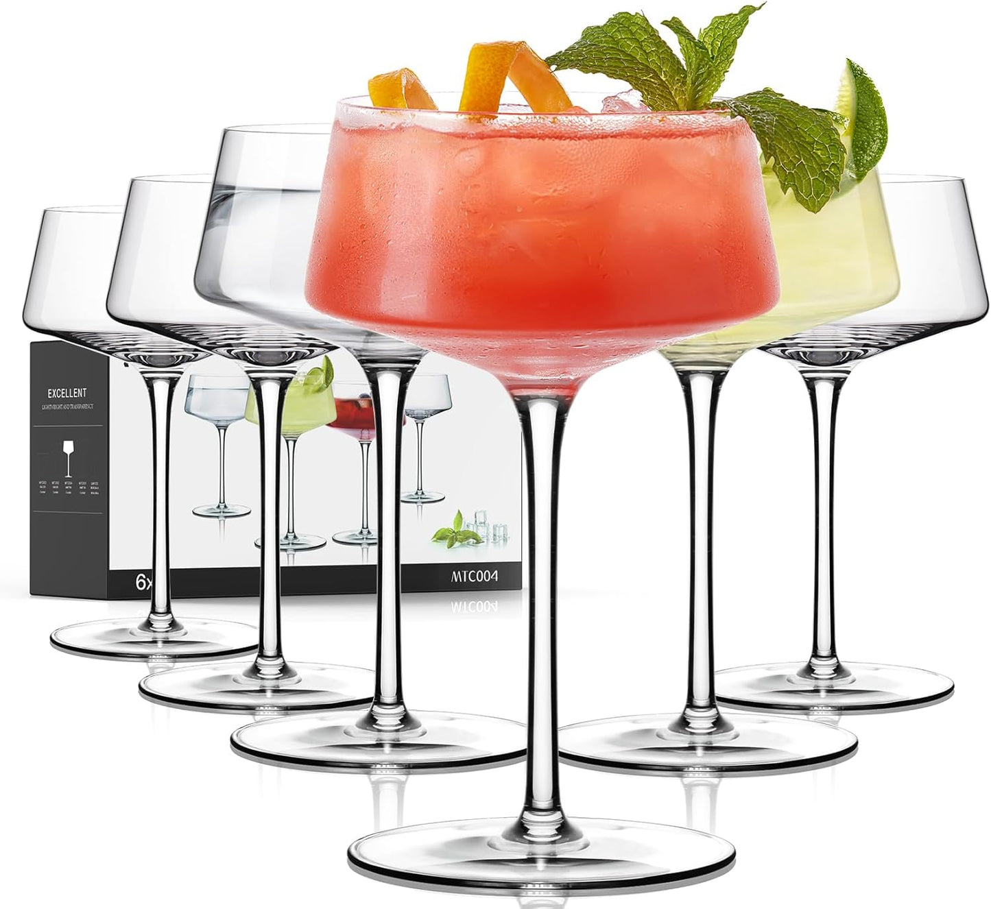 LUNA & MANTHA Martini Glasses, Martini Cocktail Glasses for Margarita, Manhattan, Cosmopolitan, Espresso, Home Bar, Evening Parties, Birthdays, Housewarming Gift,Coupe Set of 6 8oz