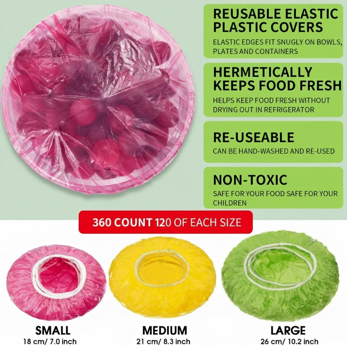 Boao 360 Pieces Reusable Elastic Food Bowl Storage Covers 3 Size Colorful Bowl Covers Dish Plate Plastic Cover for Family Outdoor Picnic