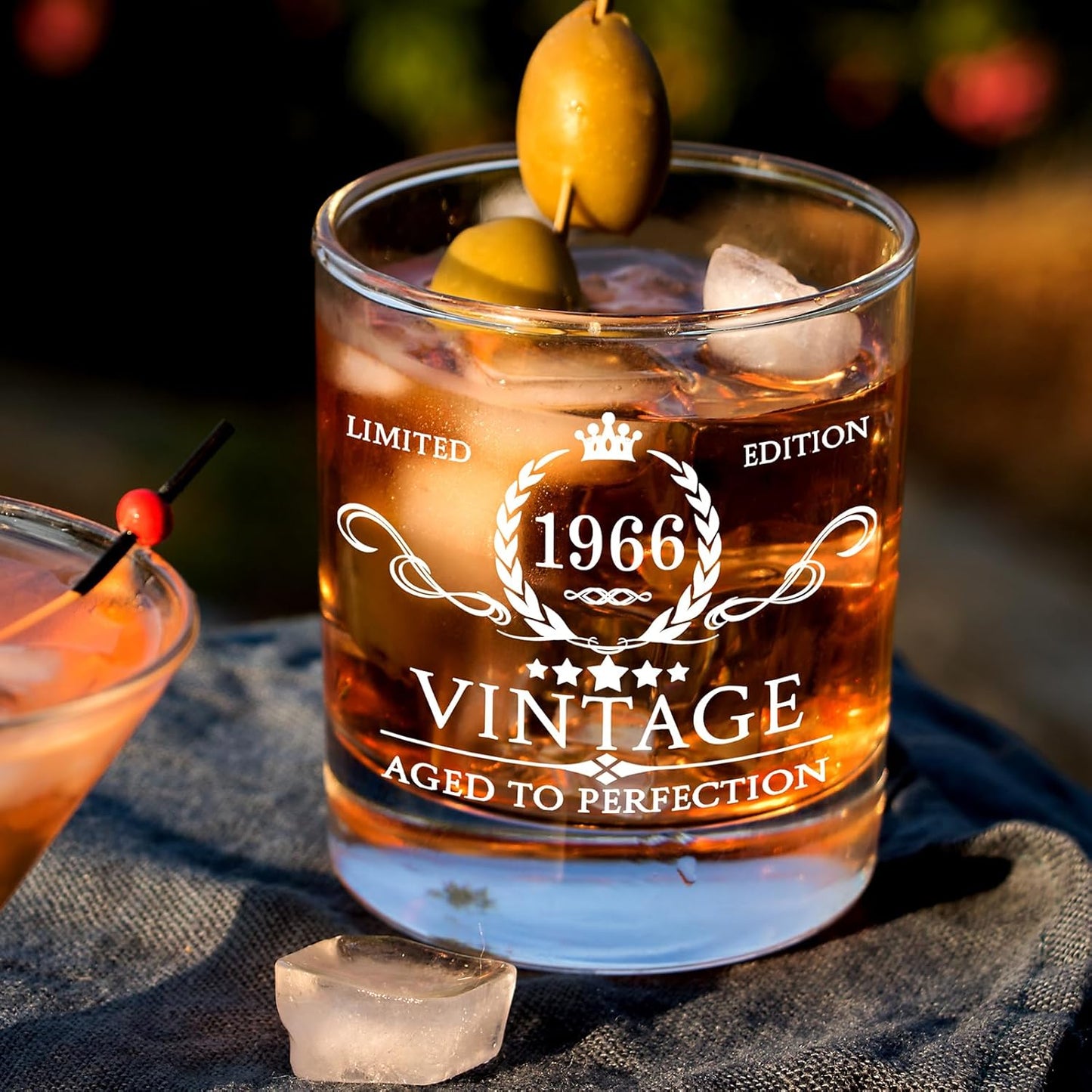 60th Birthday Gifts for Men Whiskey Glass Set - 60th Birthday Decorations, Party Supplies - 60 Year Anniversary, Bday Gifts Ideas for Him, Dad, Husband, Friends - Wood Box & Whiskey Stones & Coaster