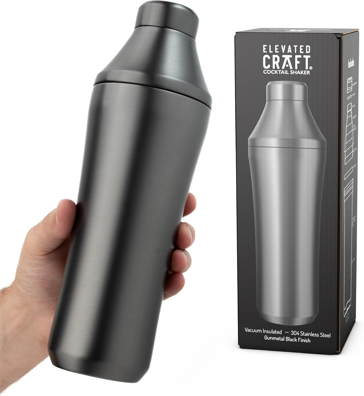 Hybrid Cocktail Shaker, Vacuum Insulated Stainless Steel, 28 oz - Gunmetal Black