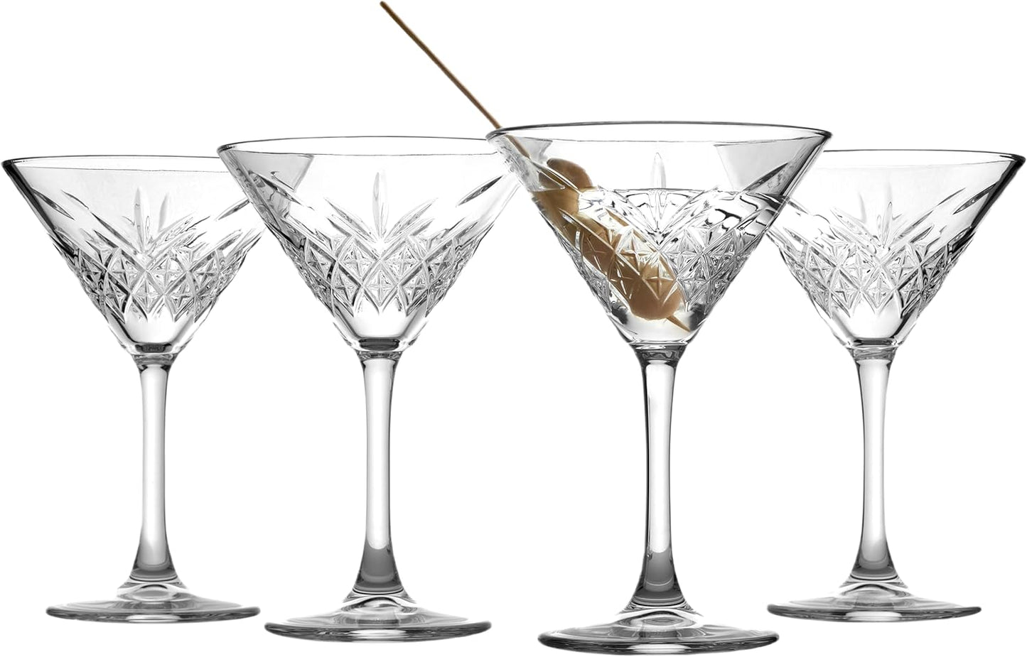 Pasabahce Premium Stemmed Martini Glasses Set of 4, Crystal Design Cocktail Cups 7.8 Oz , Vintage Coupe Glasses,Elegant Cocktail Glasses, Perfect For Parties, Gifts, Housewarming, Weddings, Aniversary