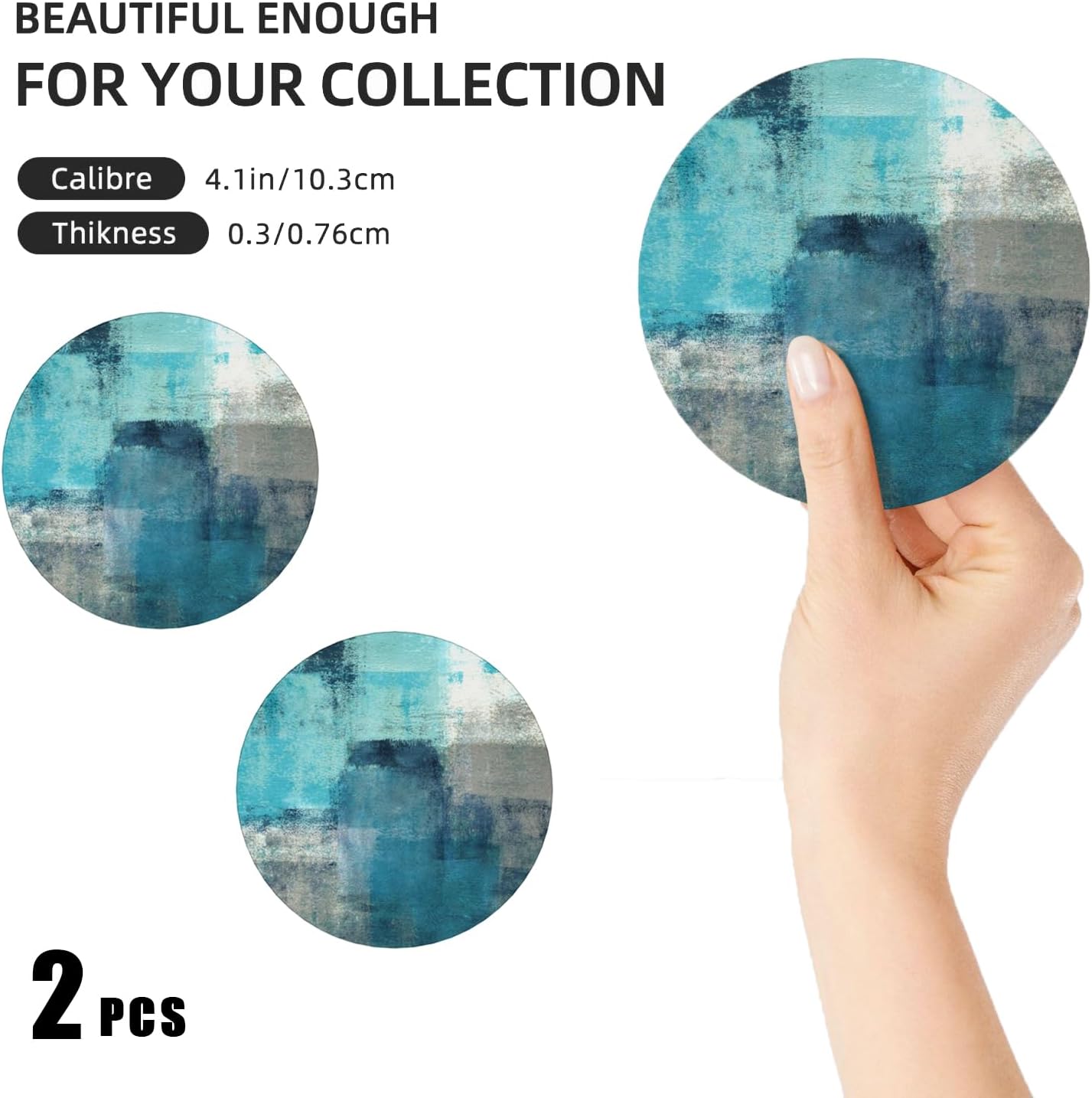 Coasters Set of 2 Turquoise and Grey Absorbent Ceramic Coasters for Drinks Round Stone Non-Slip Coffee Table Housewarming Gifts for Table Protection Home Decor, Teal