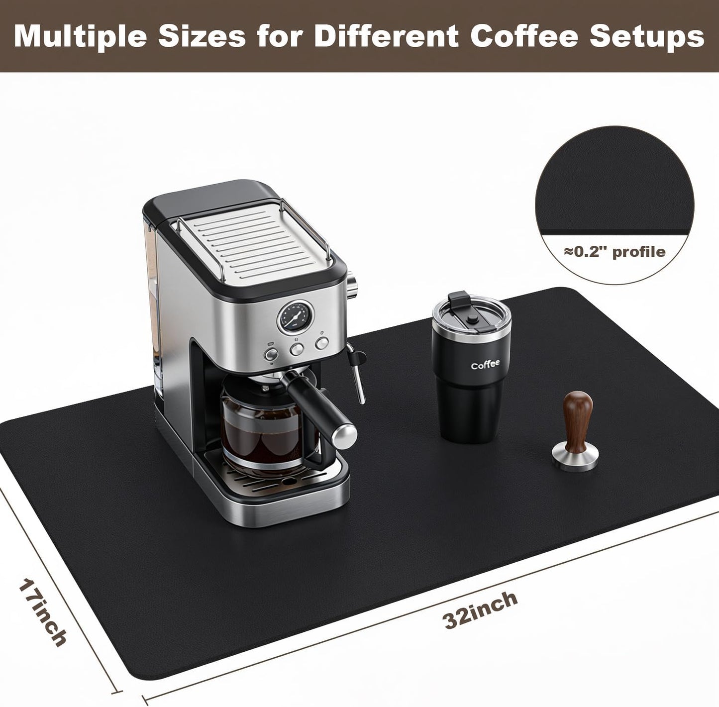 Coffee Mat,Absorbent Dish Drying Mat for Kitchen Counter,Coffee Bar Mat,Non-Slip Rubber Backed,Hide Stains & Quick Dry,for Espresso Machine,Coffee Station,Cups & Sink,17" x 32"(Black)