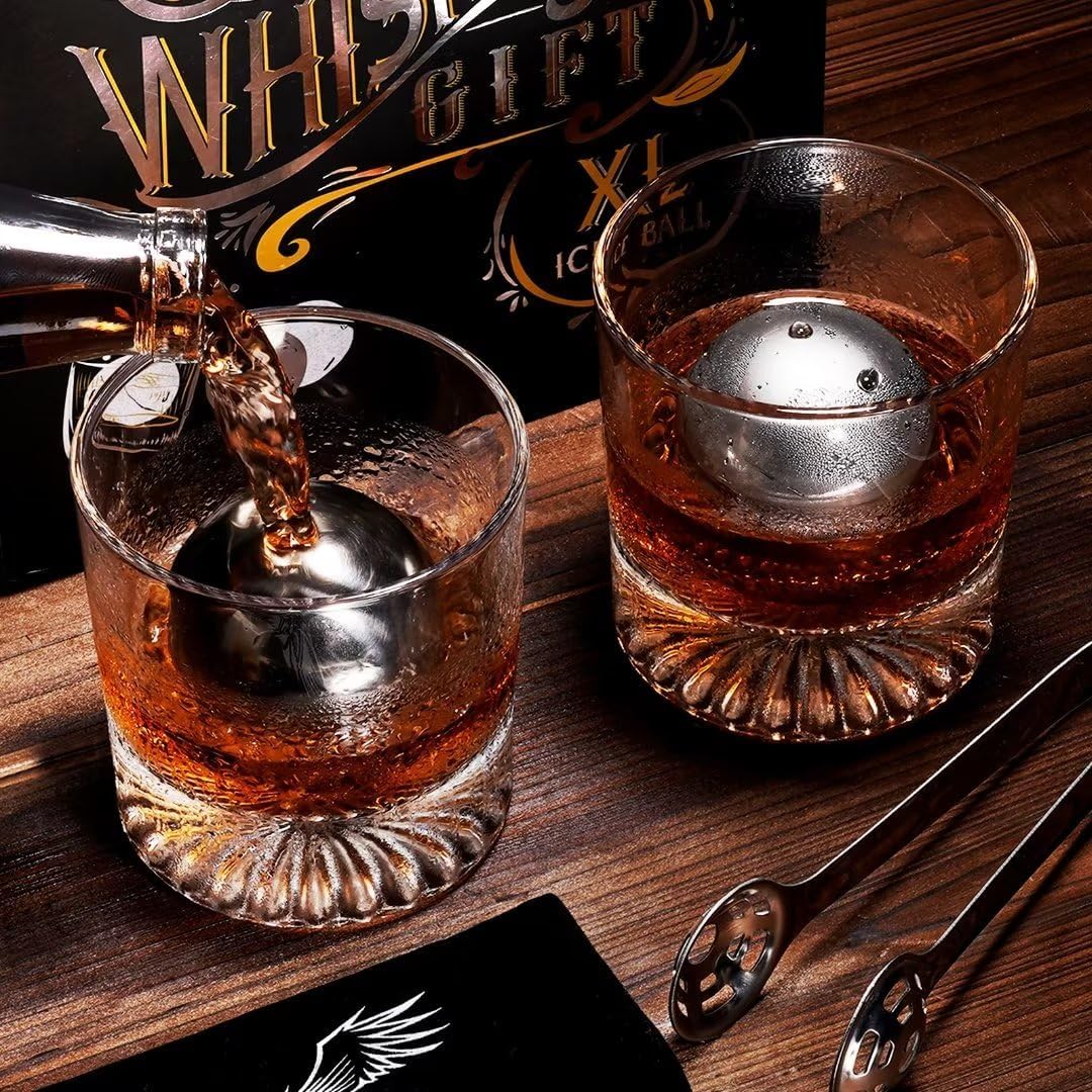 Whiskey Balls Reusable 55mm, Father's Day Bourbon Gifts for Men, Whiskey Ice Stones with Tongs, for Dad Who Has Everything, Anniversary Birthday Gifts for Boyfriend Grandpa Him Husband from Wife