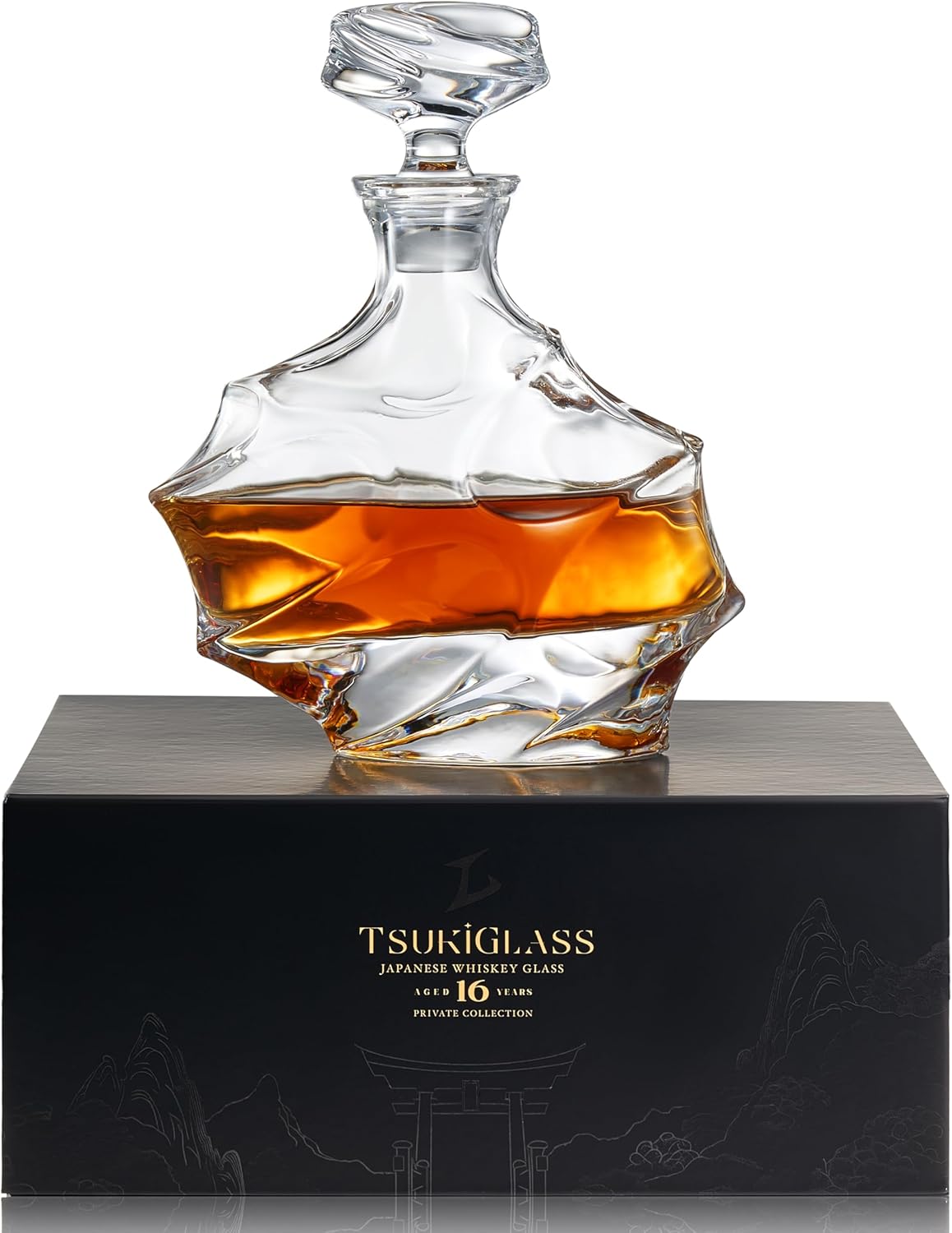 TsukiGlass Storm Japanese Crystal Whisky Decanter – 100% Ultra Clarity Lead-Free Crystal – 750ml Elegant Liquor Carafe for Whiskey, Scotch, Bourbon & Spirits